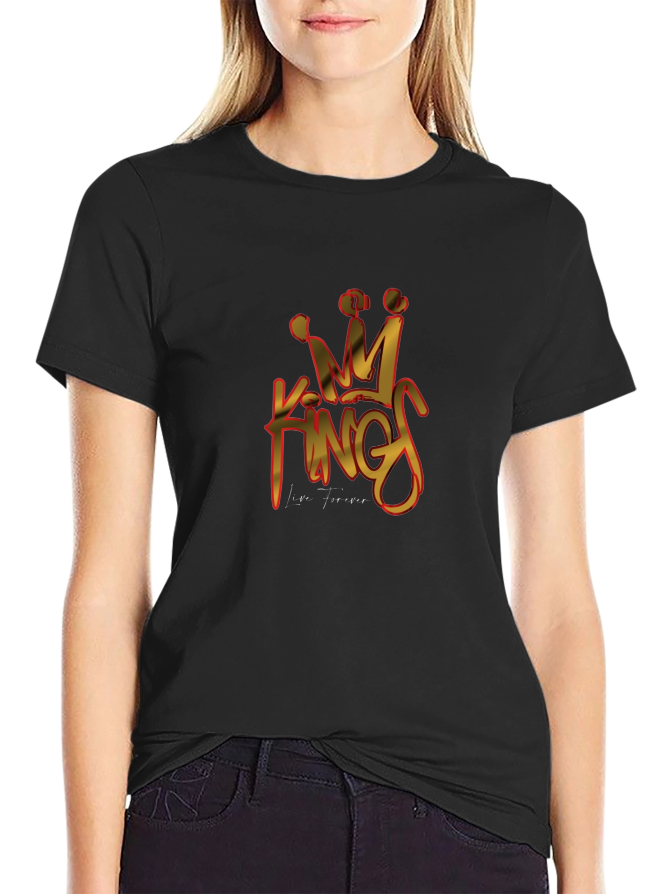King Forever Graphic Print Mens Black T-Shirt