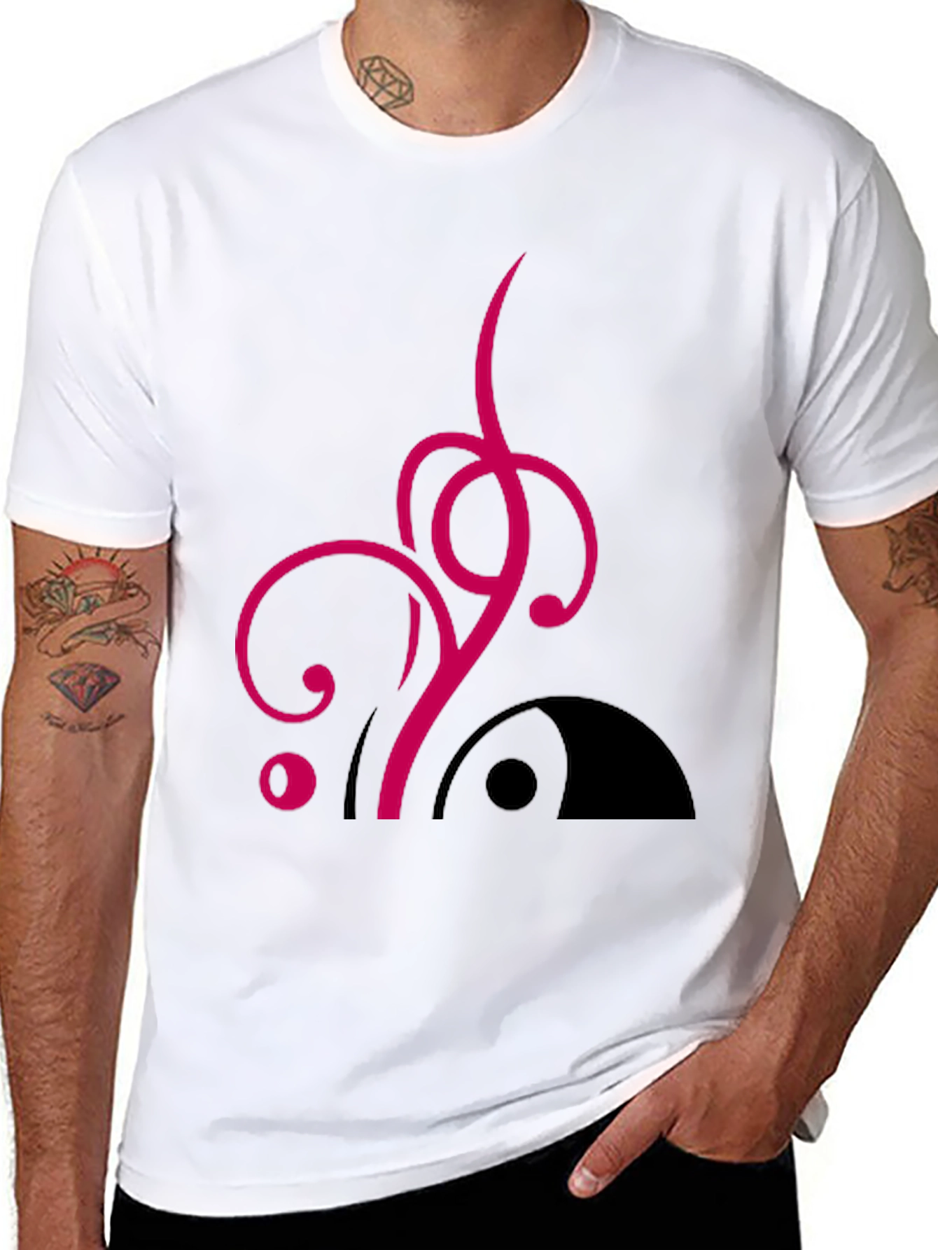 Stylish Black Tee with Abstract Pink Design