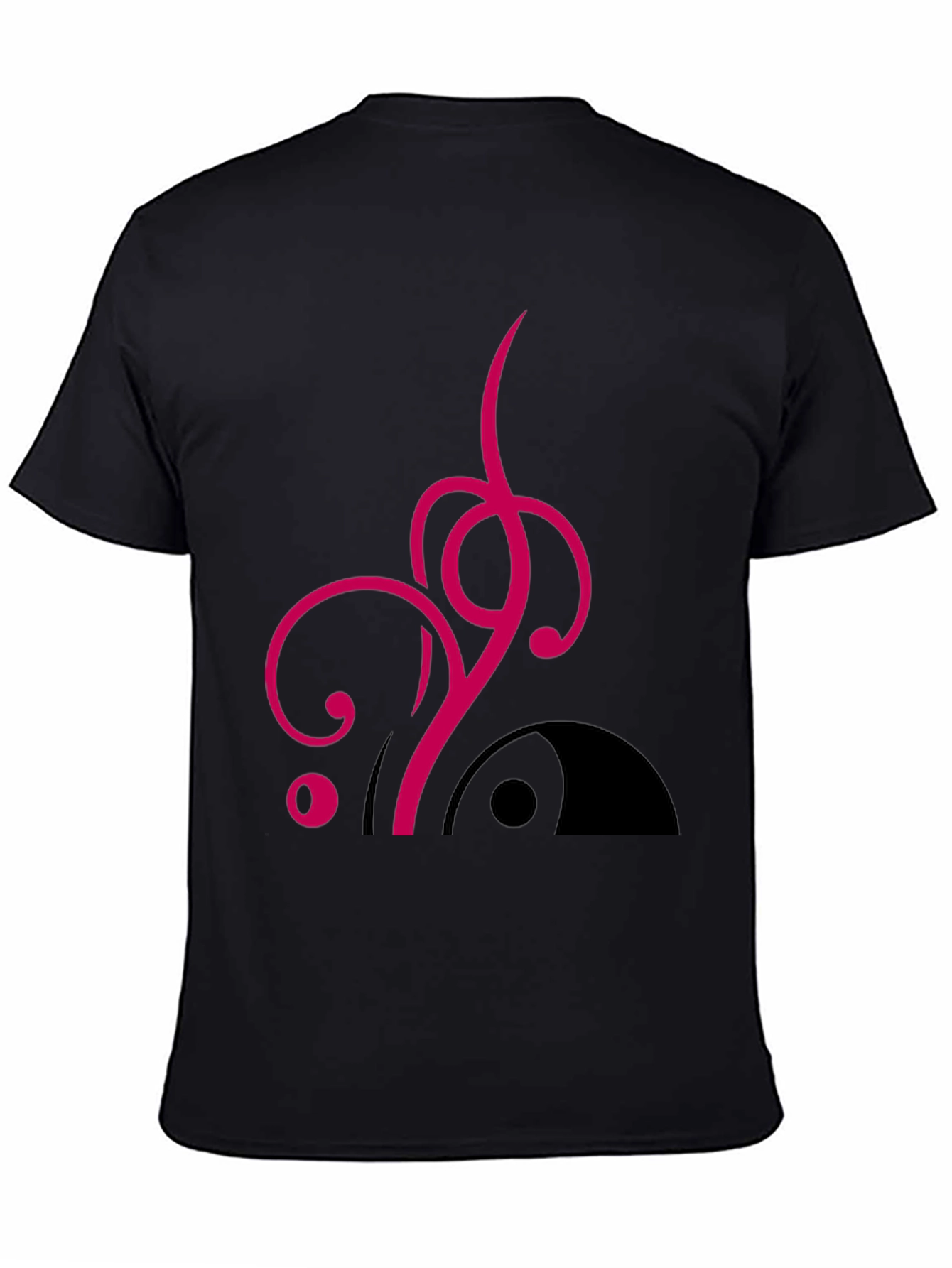 Stylish Black Tee with Abstract Pink Design