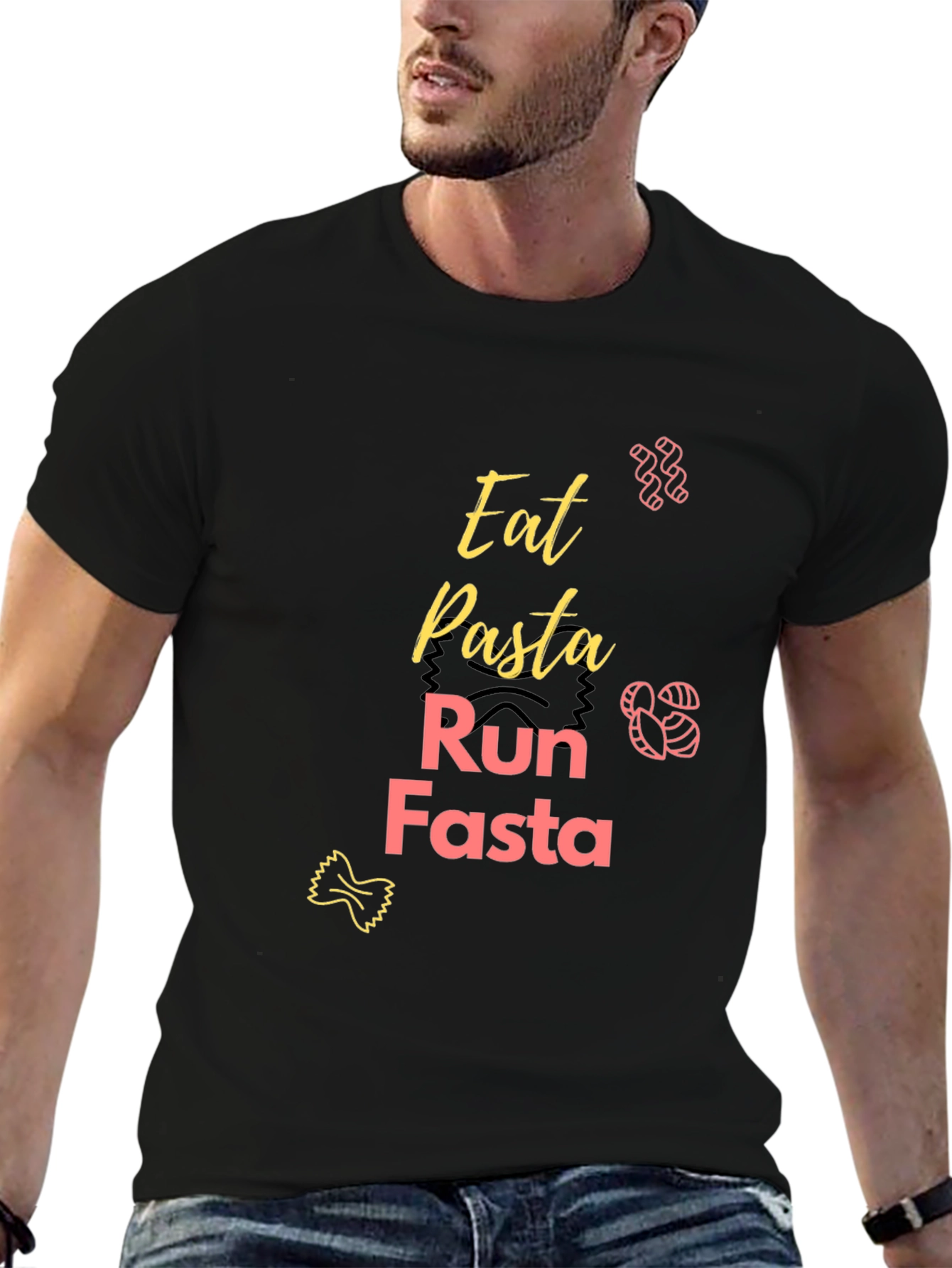 Eat Pasta Run Fasta Black Graphic Tee