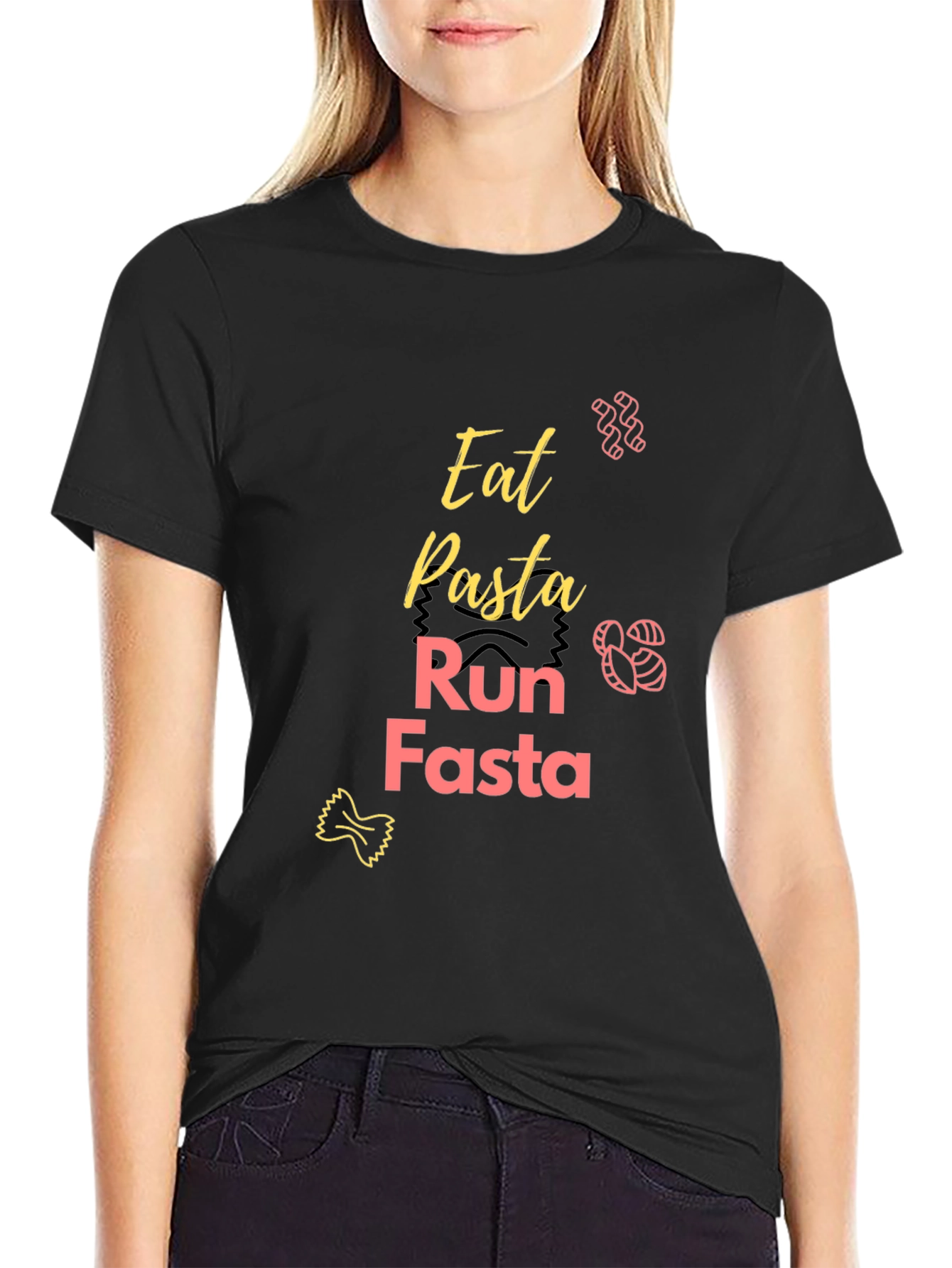 Eat Pasta Run Fasta Black Graphic Tee