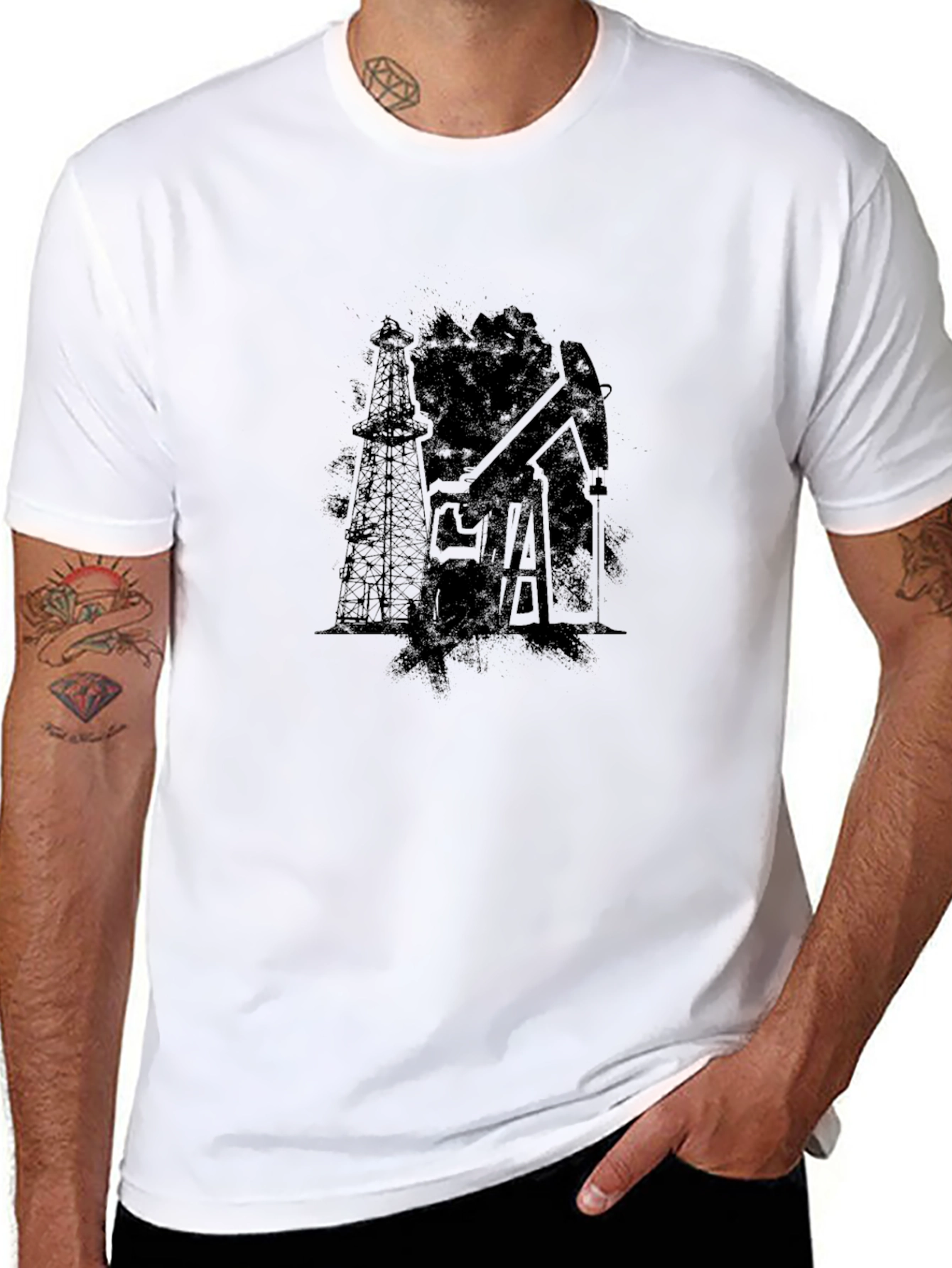 Oil Derrick Graphic Tee - Black Cotton Blend