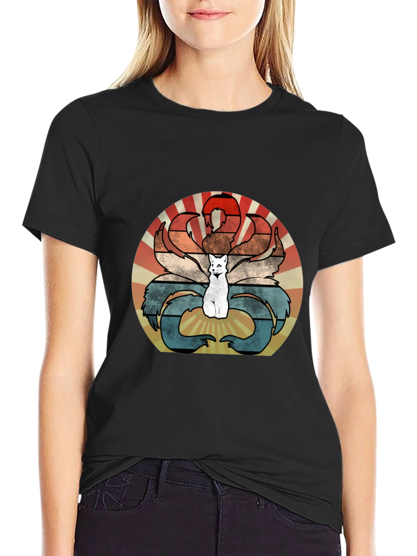 Nine-Tailed Fox Retro T-Shirt - Kitsune Design