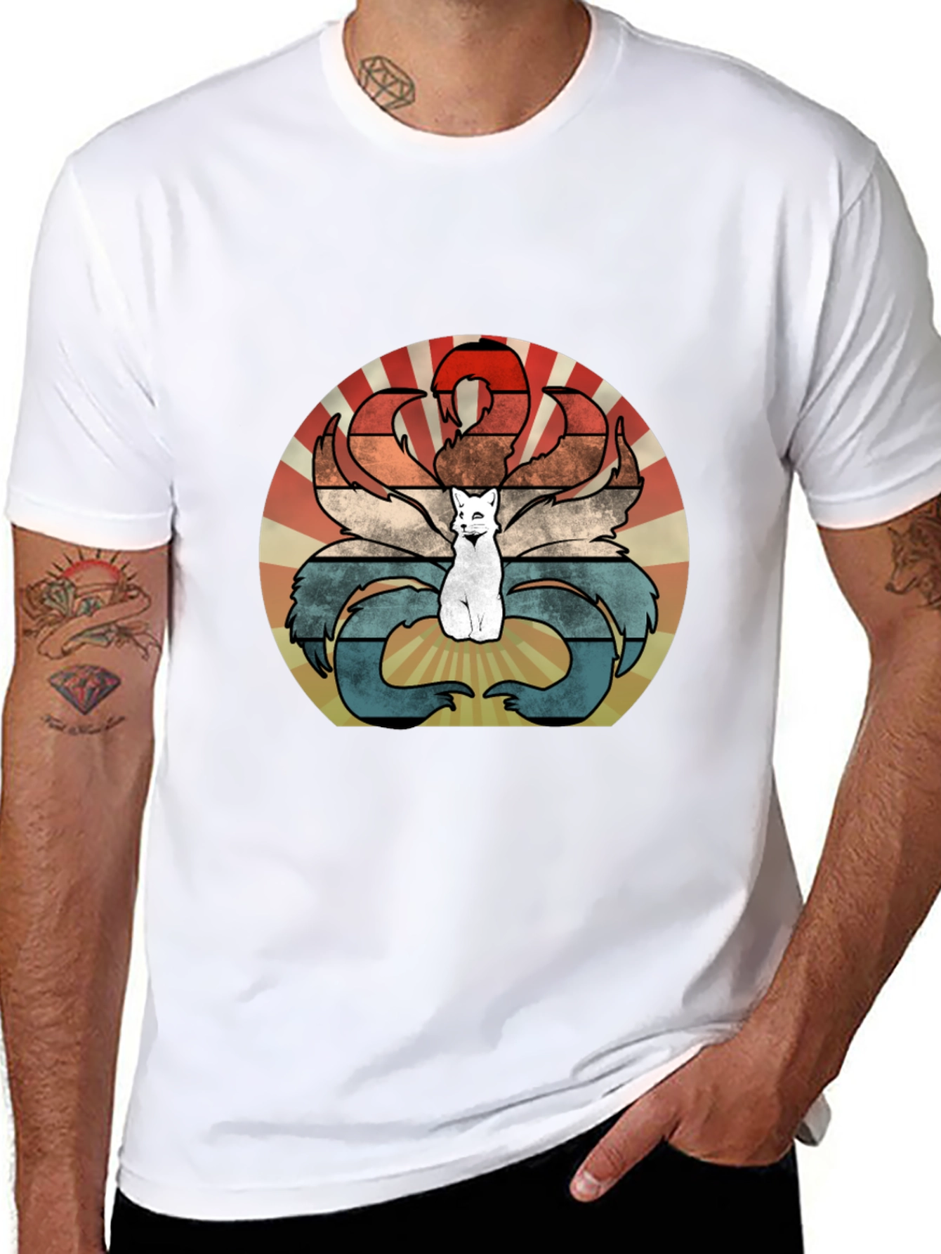 Nine-Tailed Fox Retro T-Shirt - Kitsune Design