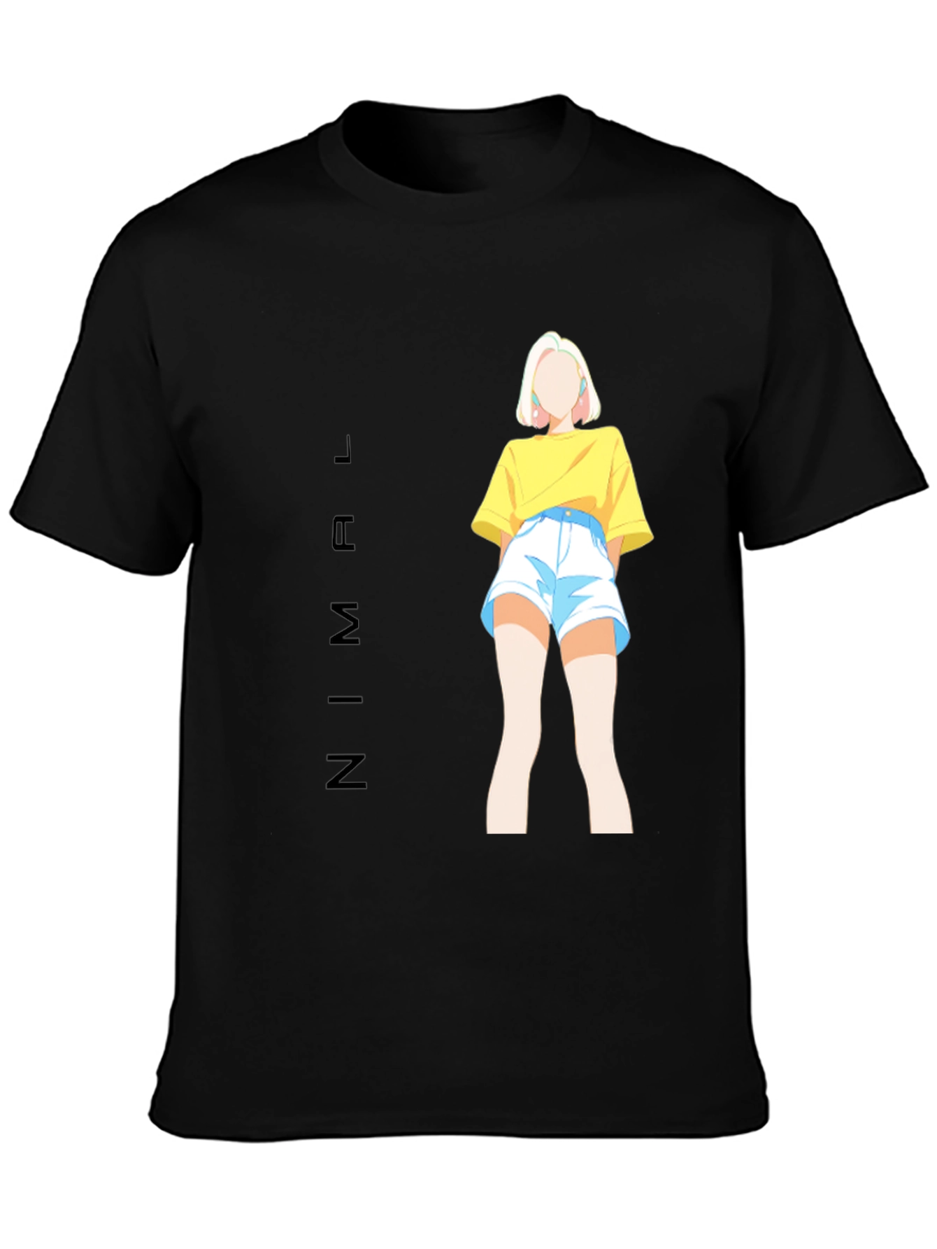 Stylish Black Tee with Anime Girl Graphic Print