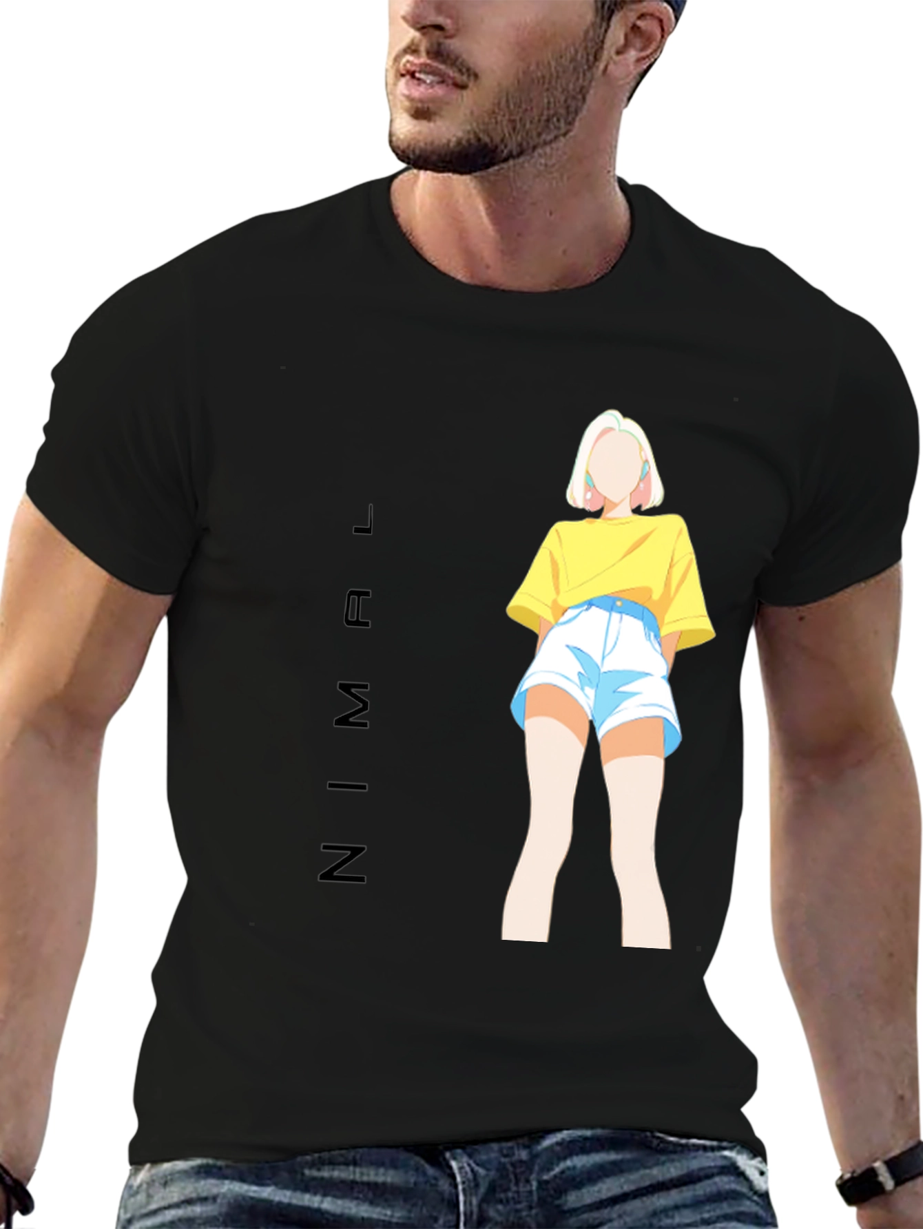 Stylish Black Tee with Anime Girl Graphic Print