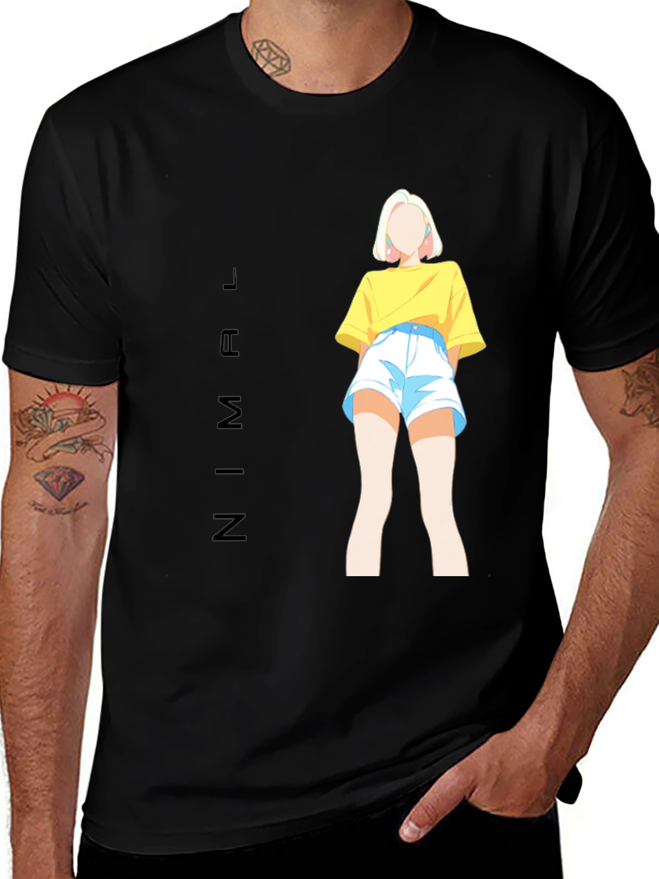 Stylish Black Tee with Anime Girl Graphic Print