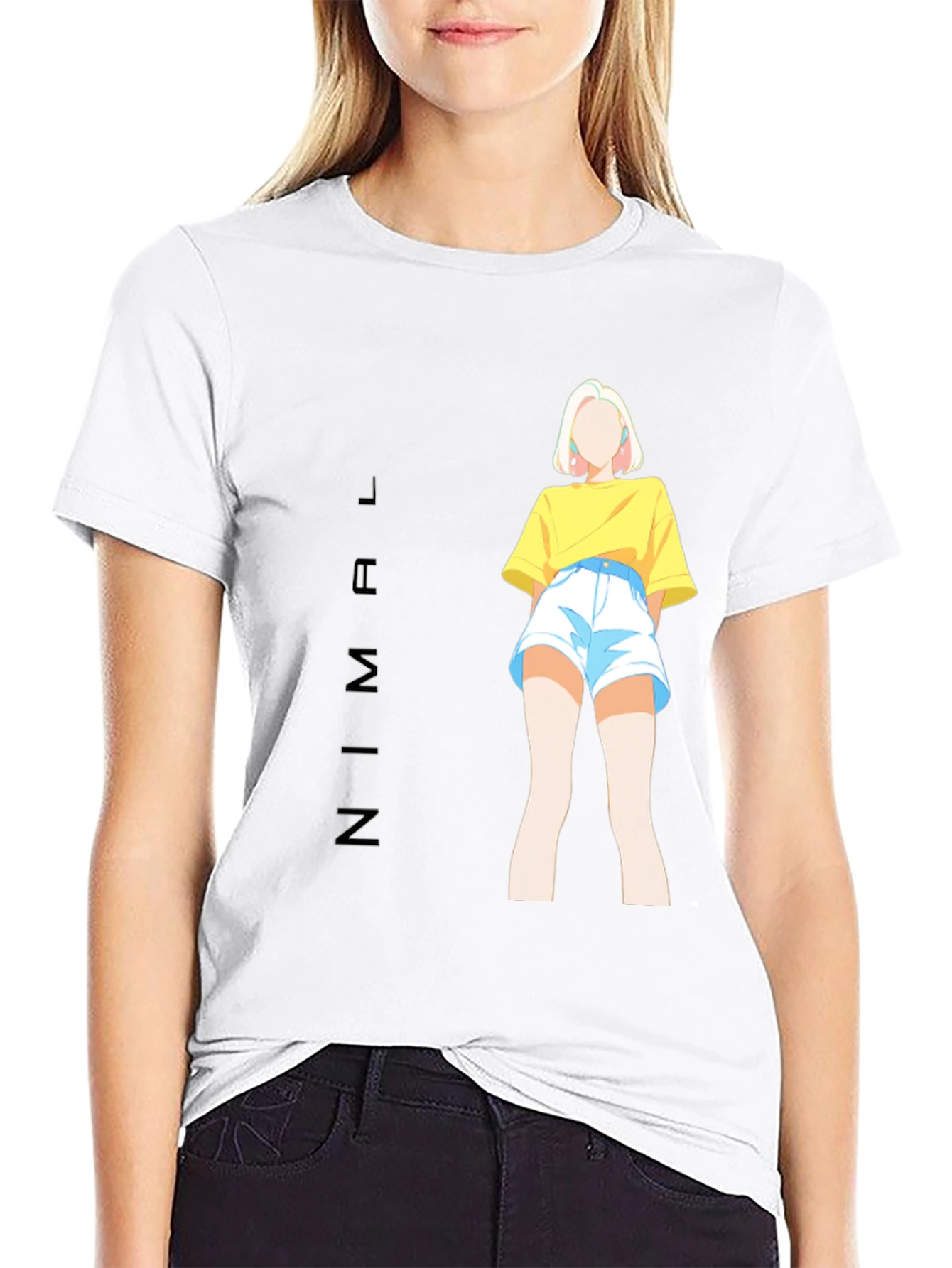 Stylish Black Tee with Anime Girl Graphic Print