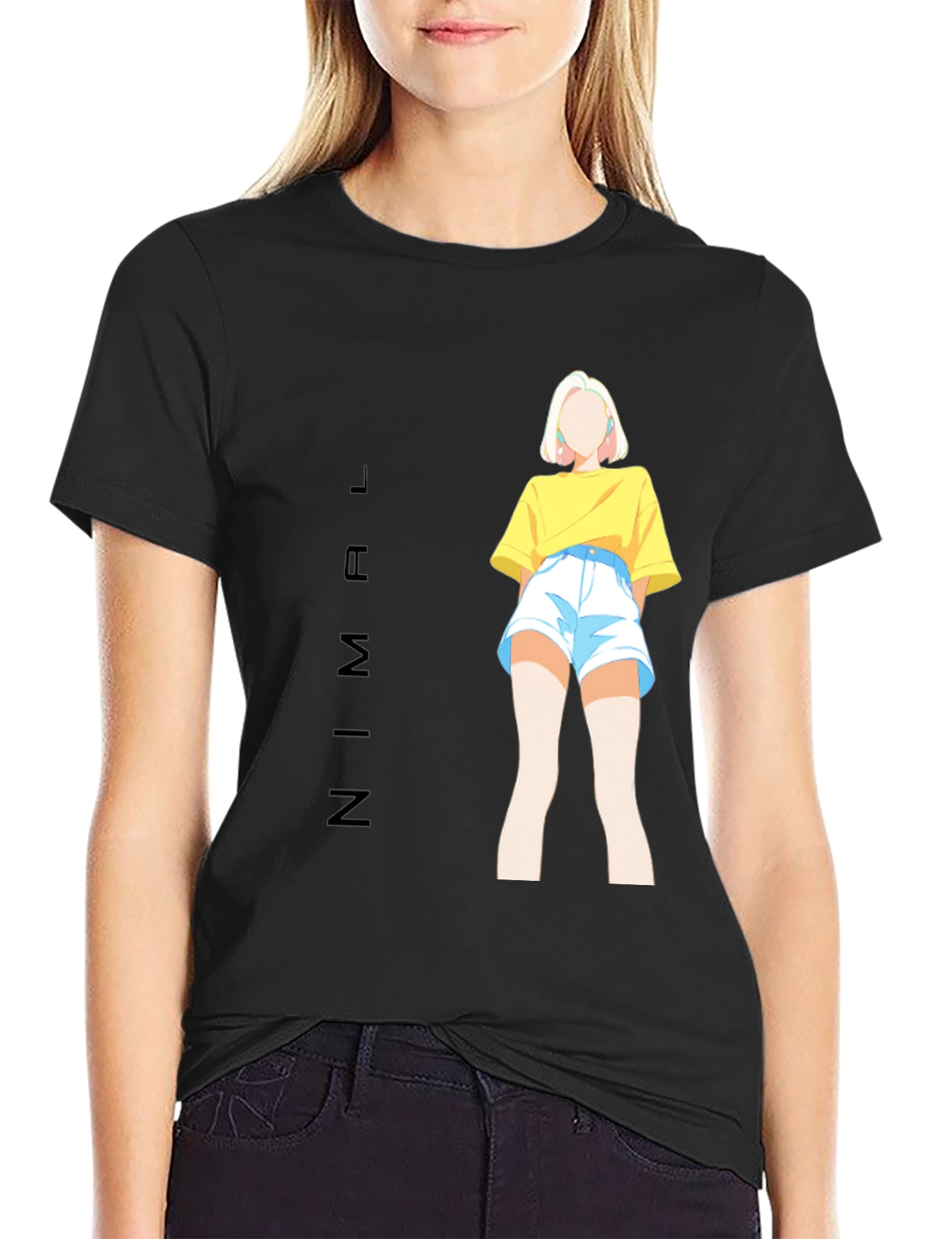 Stylish Black Tee with Anime Girl Graphic Print