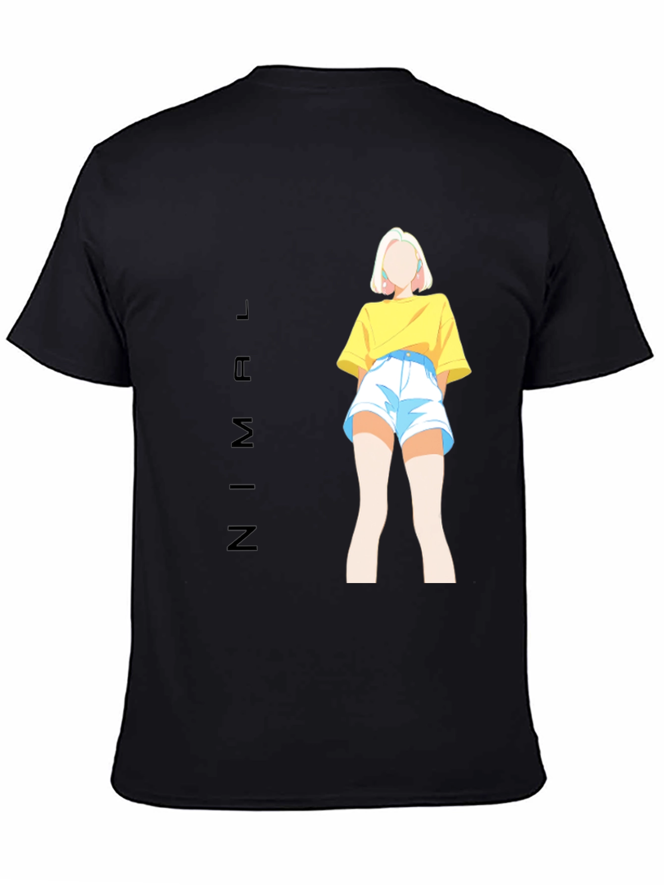 Stylish Black Tee with Anime Girl Graphic Print