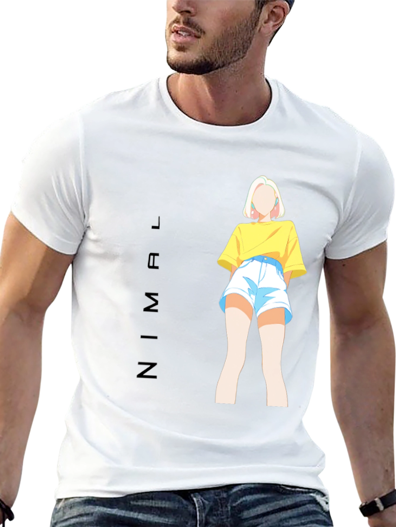 Stylish Black Tee with Anime Girl Graphic Print