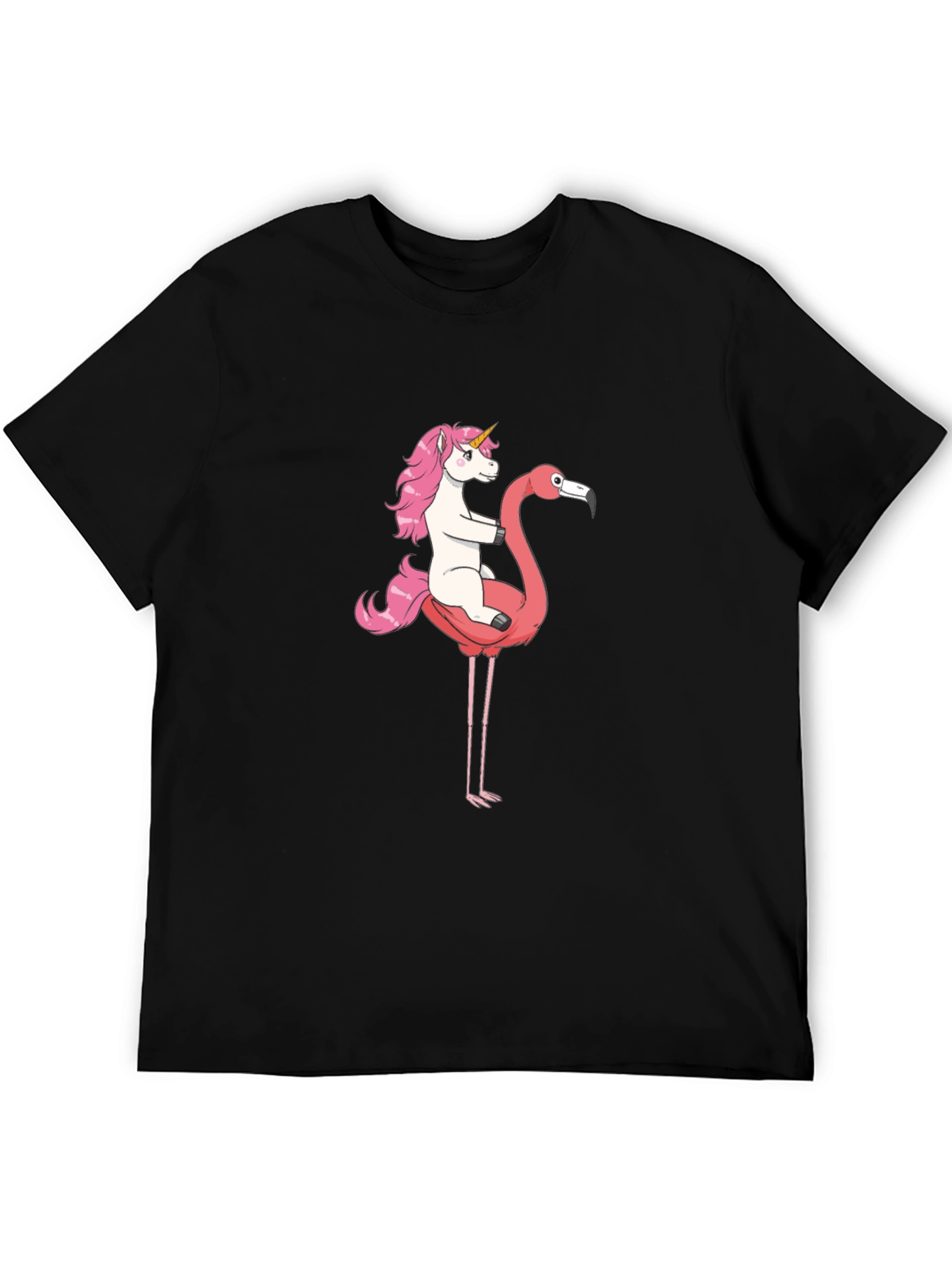 Unicorn Riding Flamingo Graphic T-Shirt