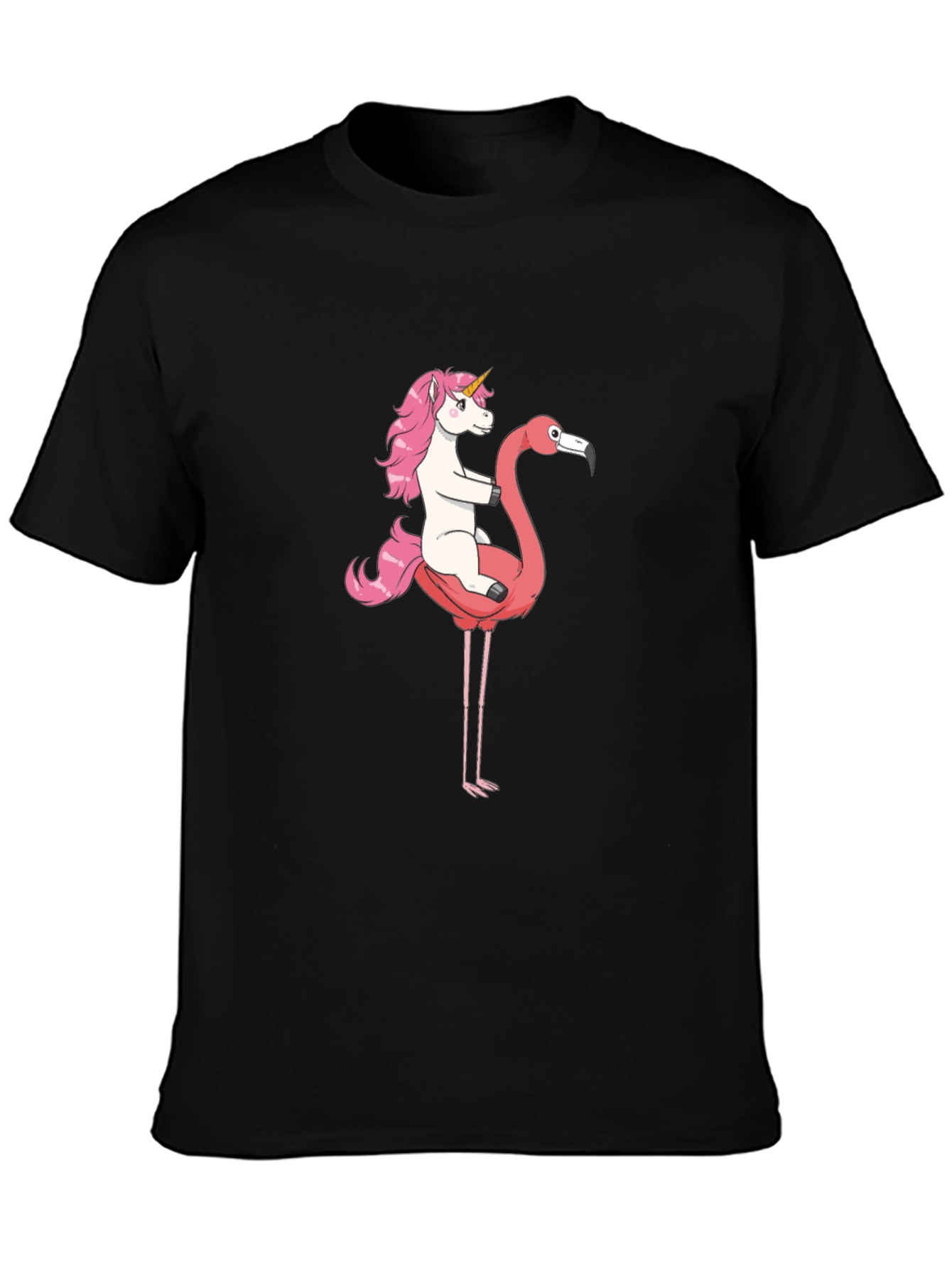 Unicorn Riding Flamingo Graphic T-Shirt