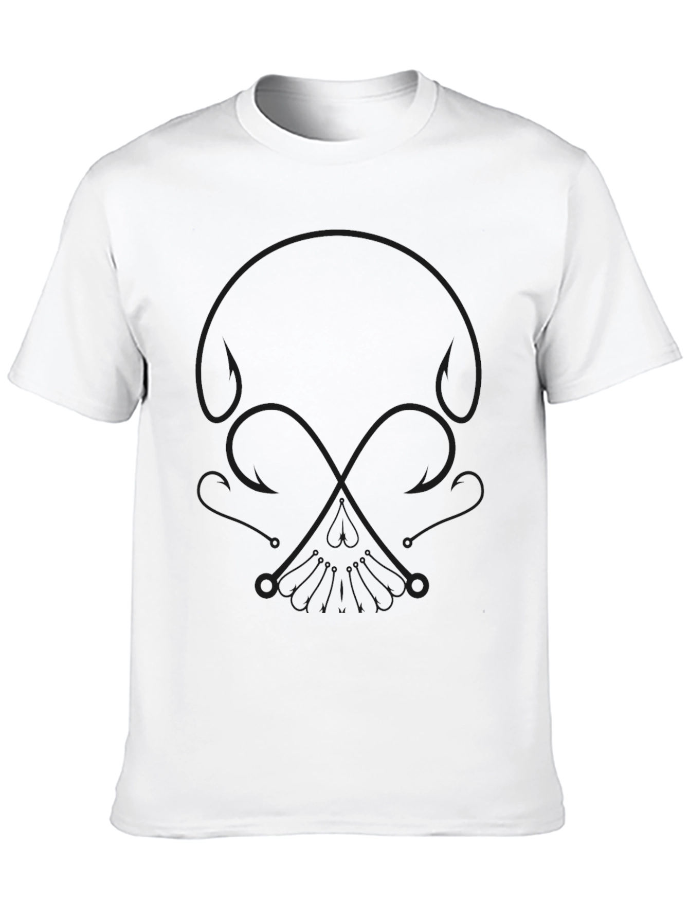 Skull Fishing Hook T-Shirt - Black Crew Neck Tee