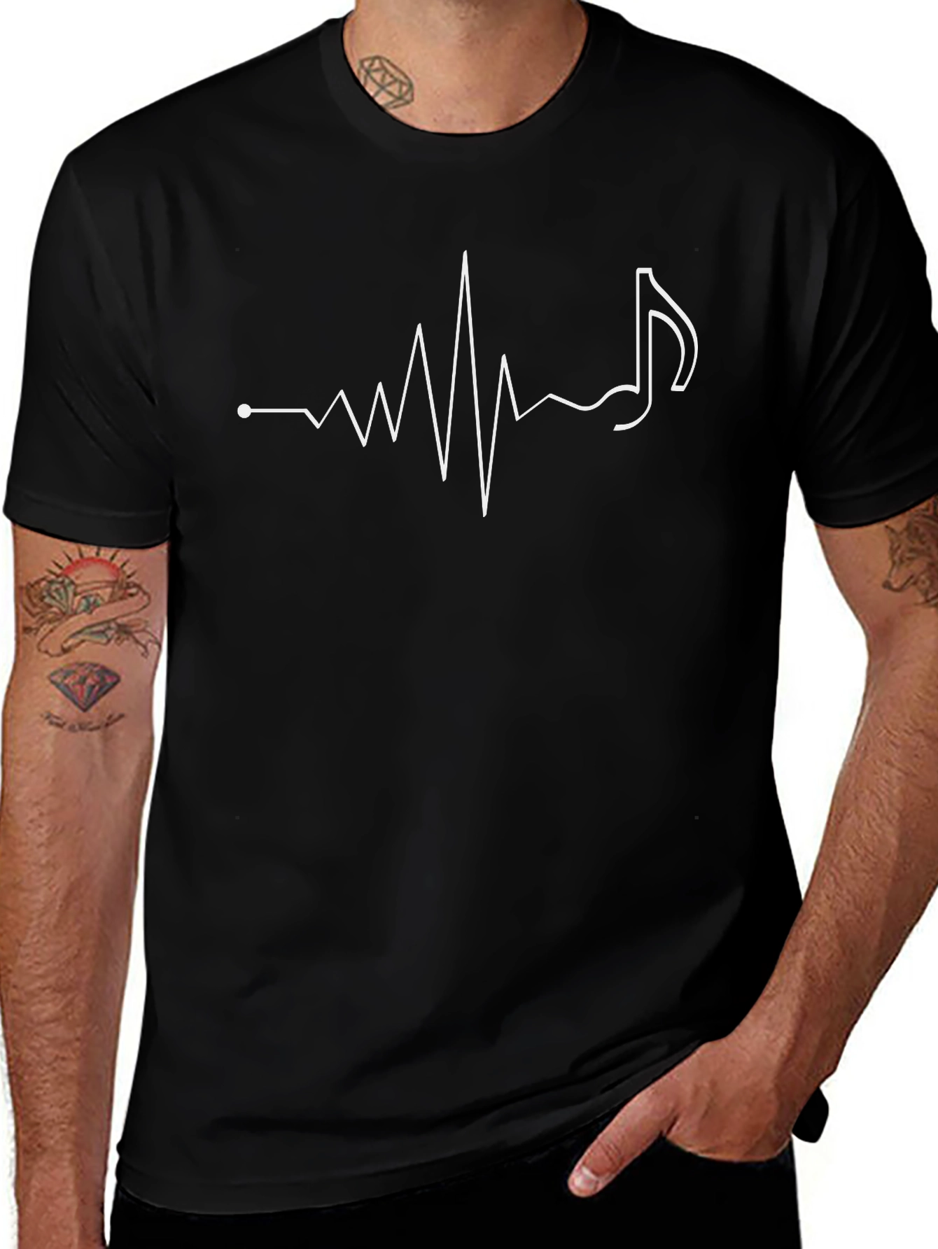 Music Heartbeat Graphic Tee - Black Cotton T-Shirt