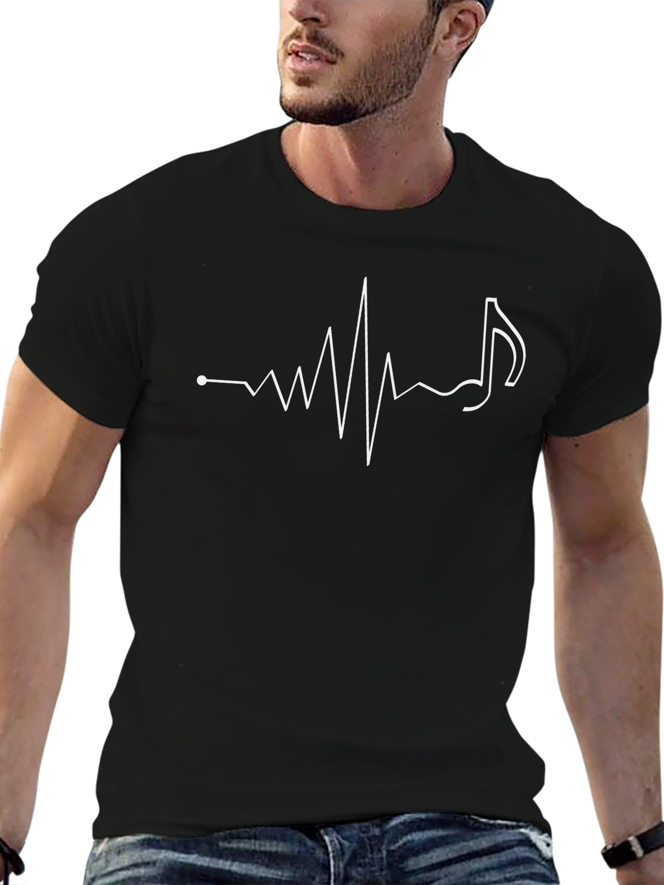 Music Heartbeat Graphic Tee - Black Cotton T-Shirt