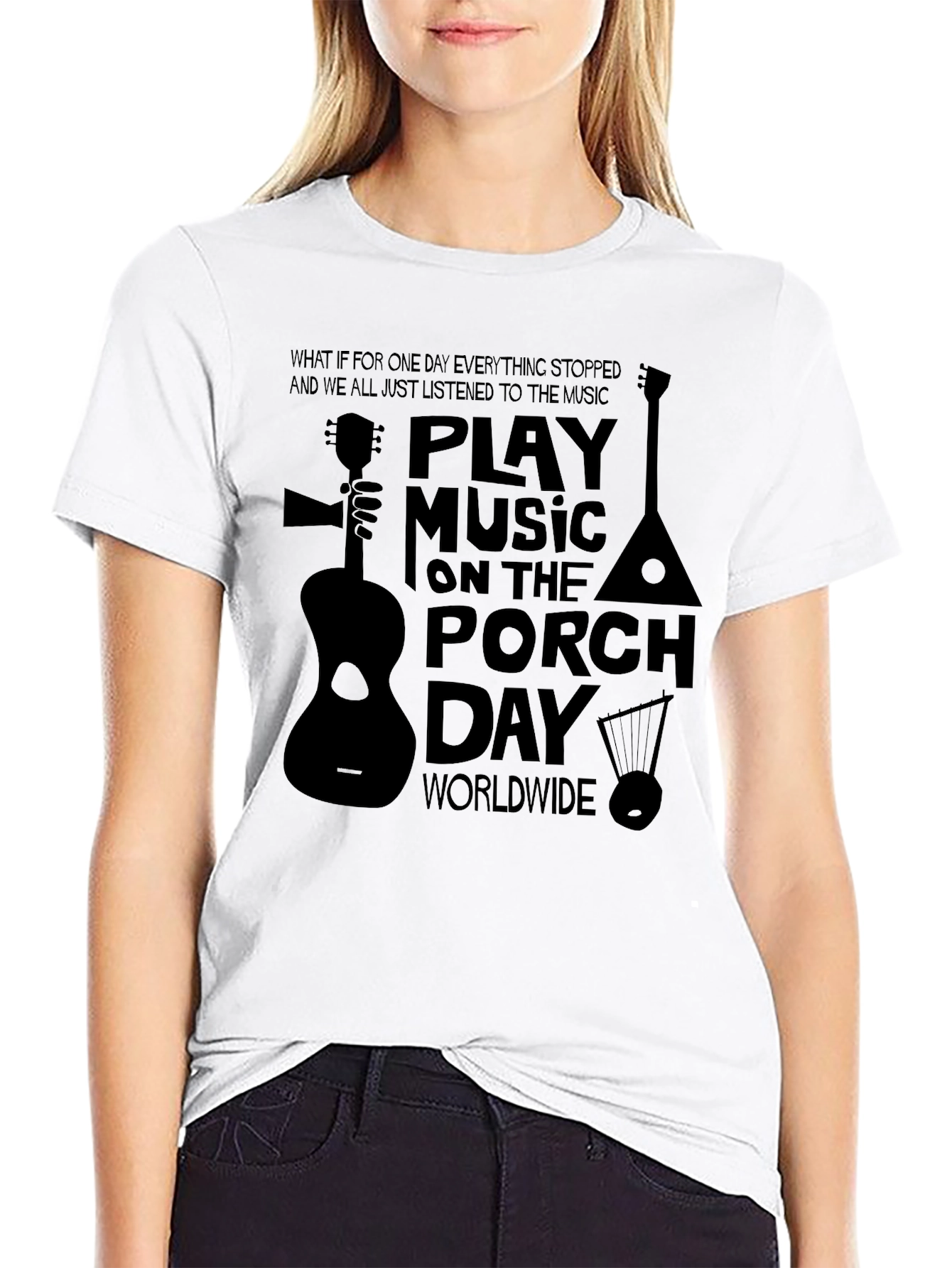Play Music on the Porch Day Black T-Shirt