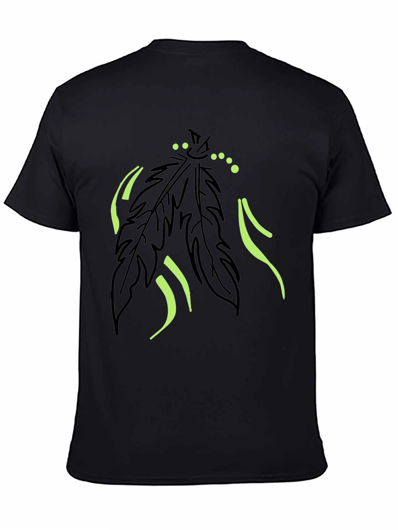 Mens Black T-Shirt with Feather Graphic Design