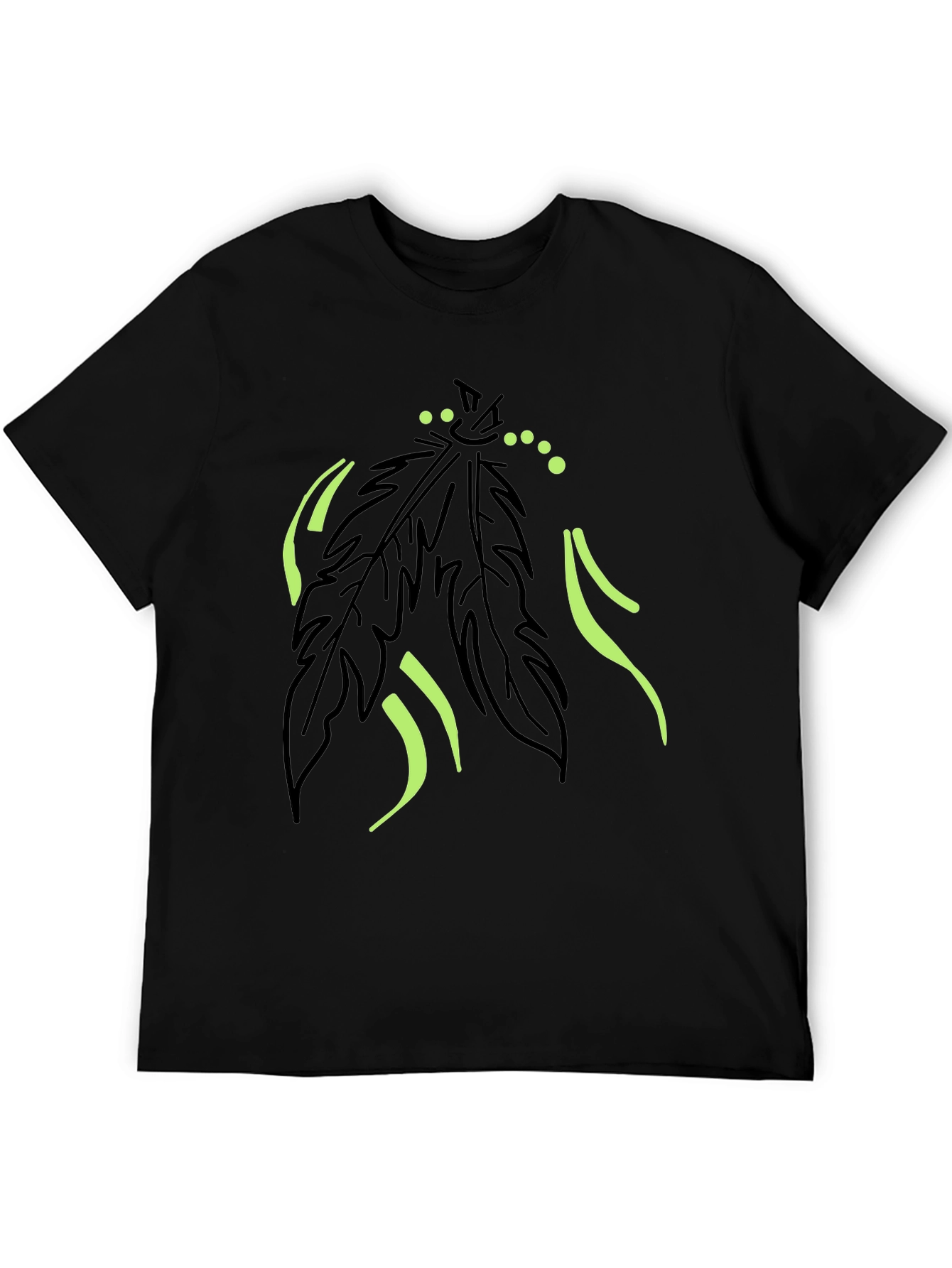 Mens Black T-Shirt with Feather Graphic Design