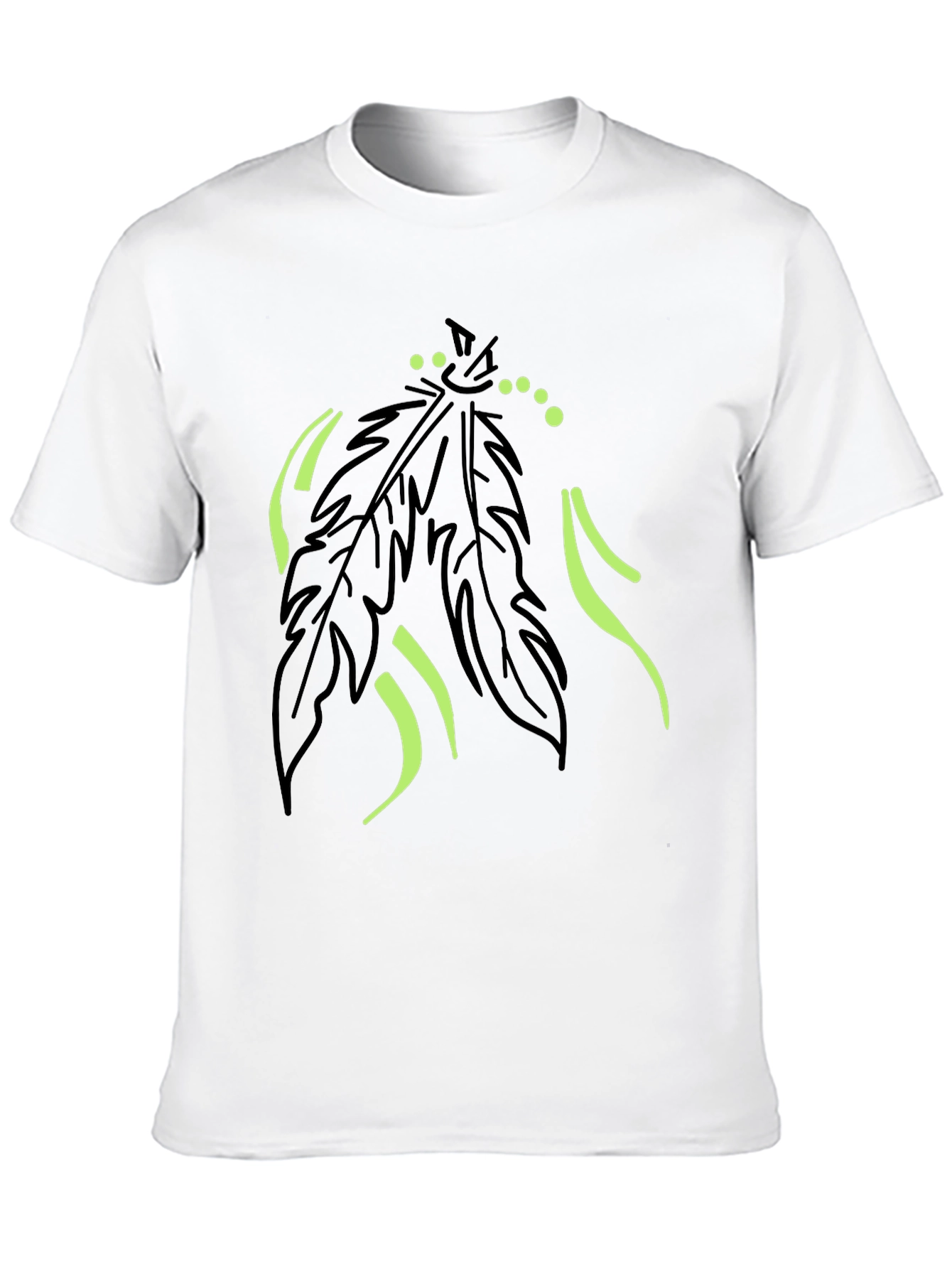 Mens Black T-Shirt with Feather Graphic Design