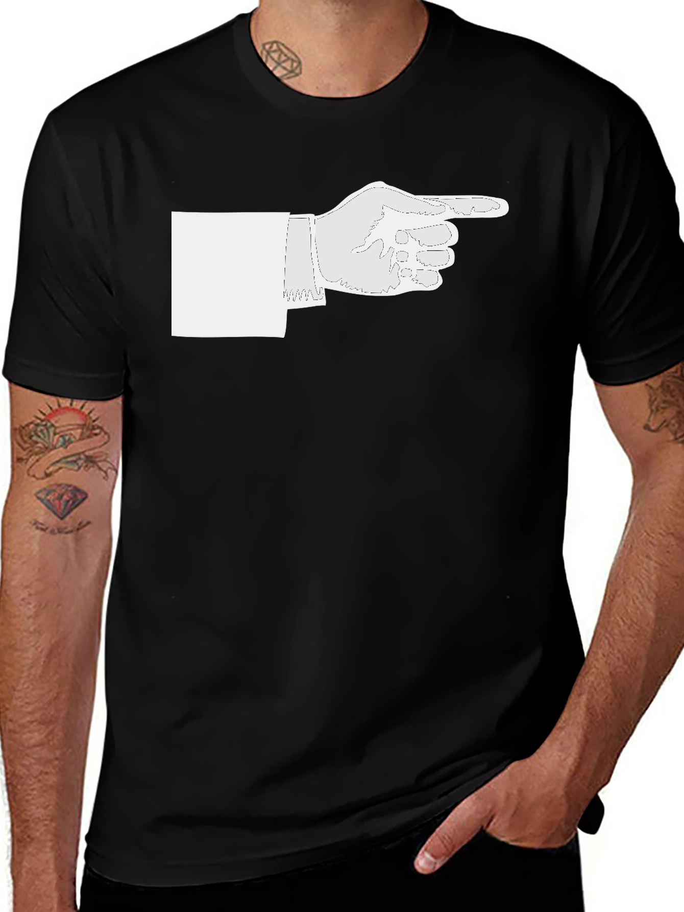 Pointing Hand Graphic Tee - Black Cotton Casual Shirt