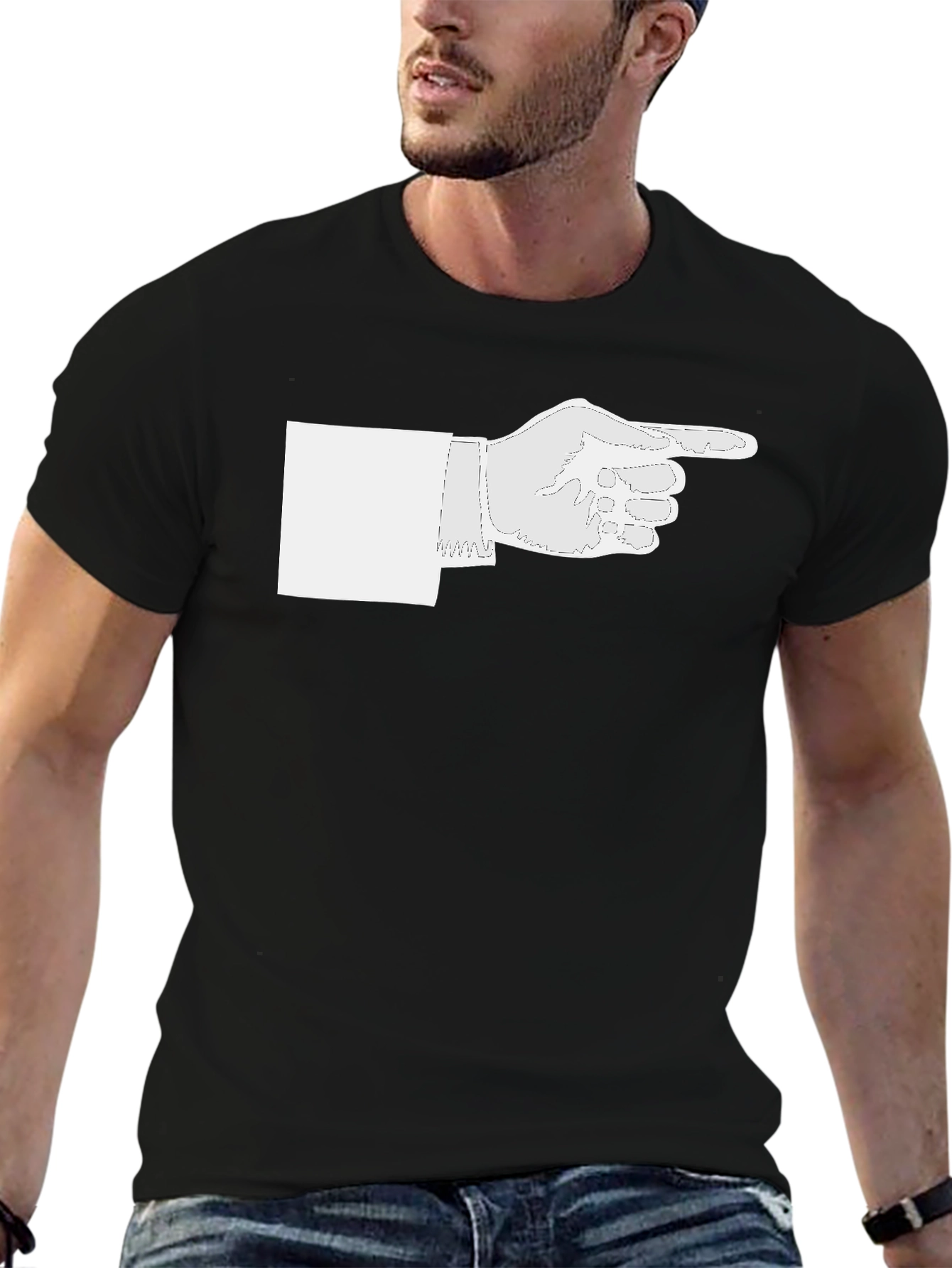 Pointing Hand Graphic Tee - Black Cotton Casual Shirt