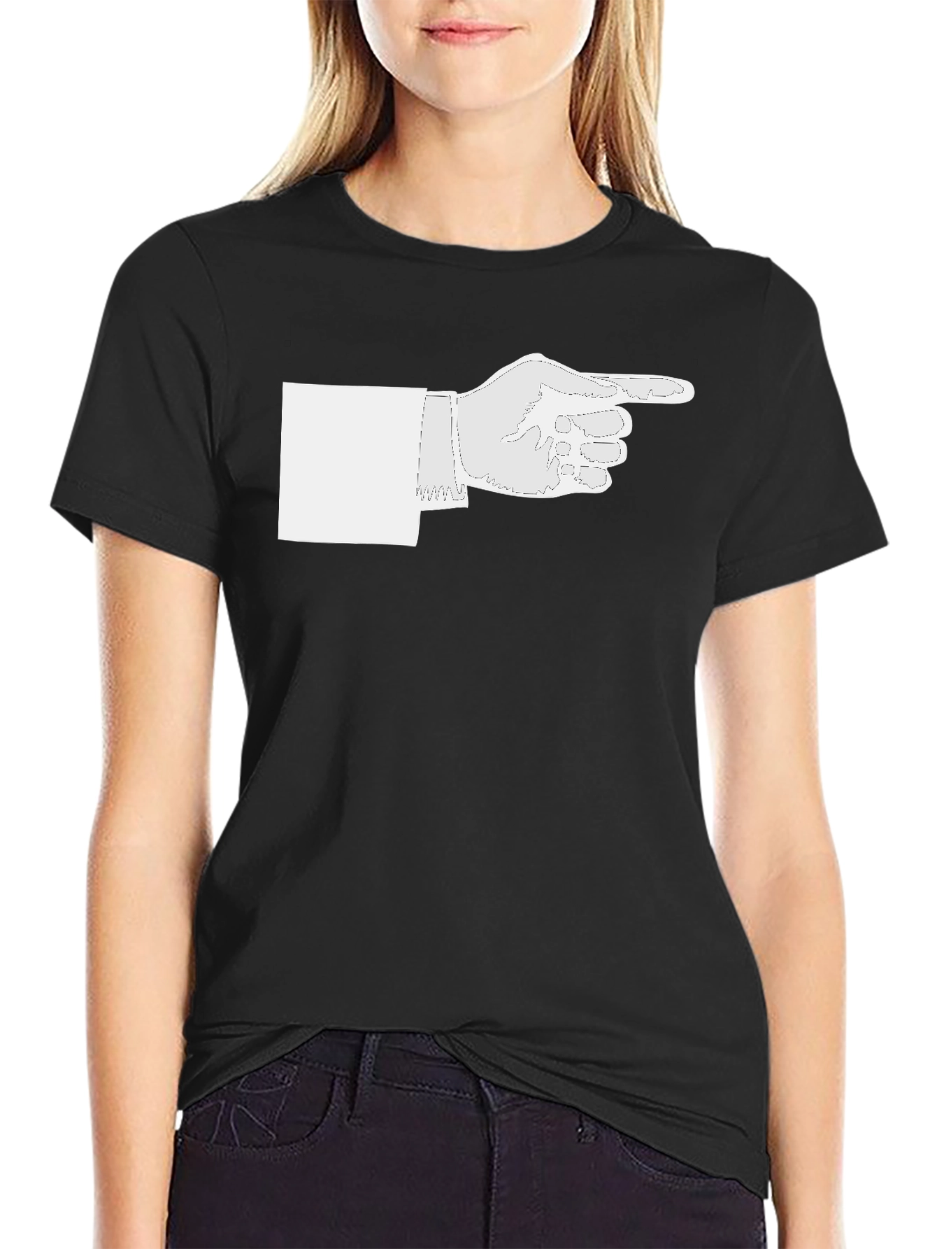 Pointing Hand Graphic Tee - Black Cotton Casual Shirt