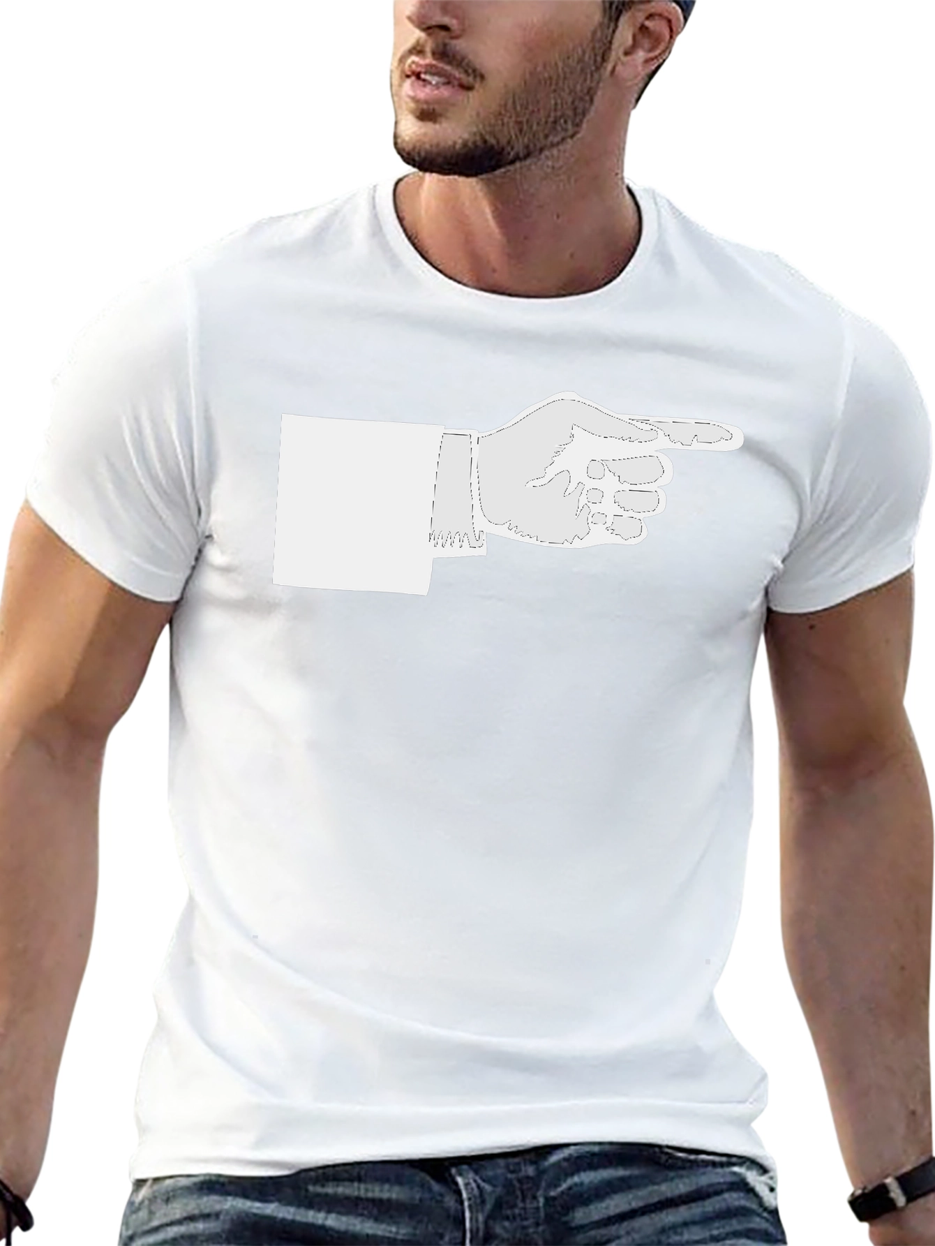 Pointing Hand Graphic Tee - Black Cotton Casual Shirt