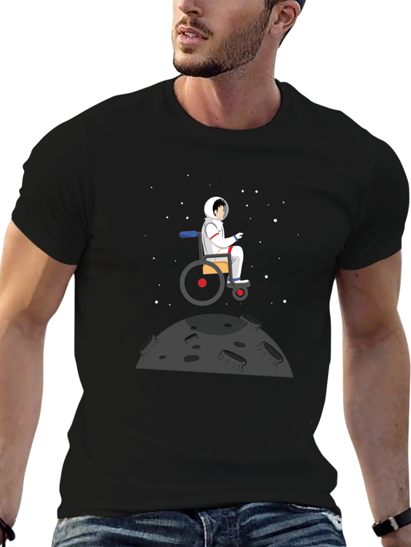 Astronaut Wheelchair T-Shirt - Black Graphic Tee