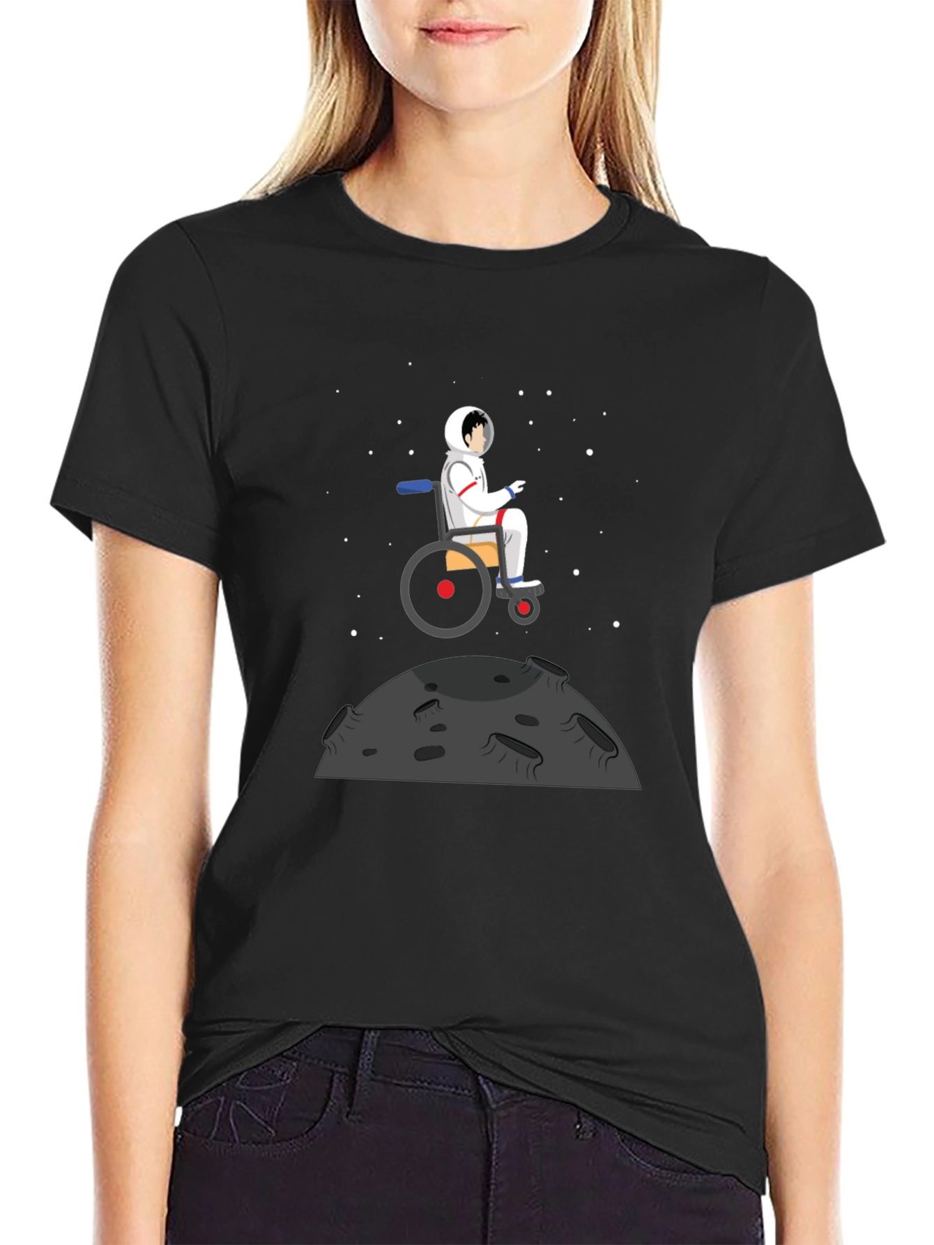 Astronaut Wheelchair T-Shirt - Black Graphic Tee