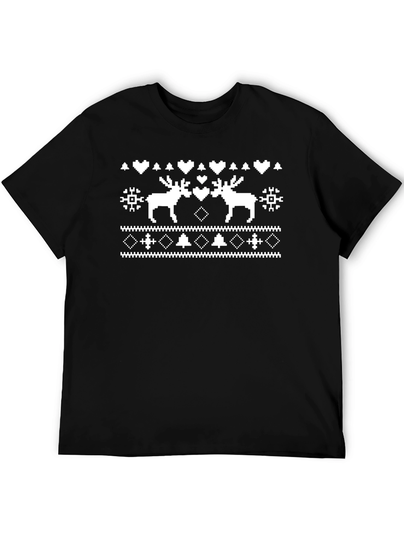Festive Reindeer Pixel Art Black T-Shirt