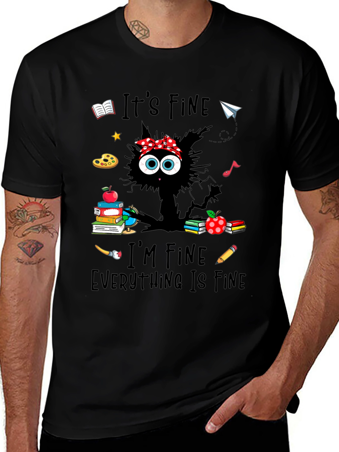Its Fine Teacher Cat T-Shirt