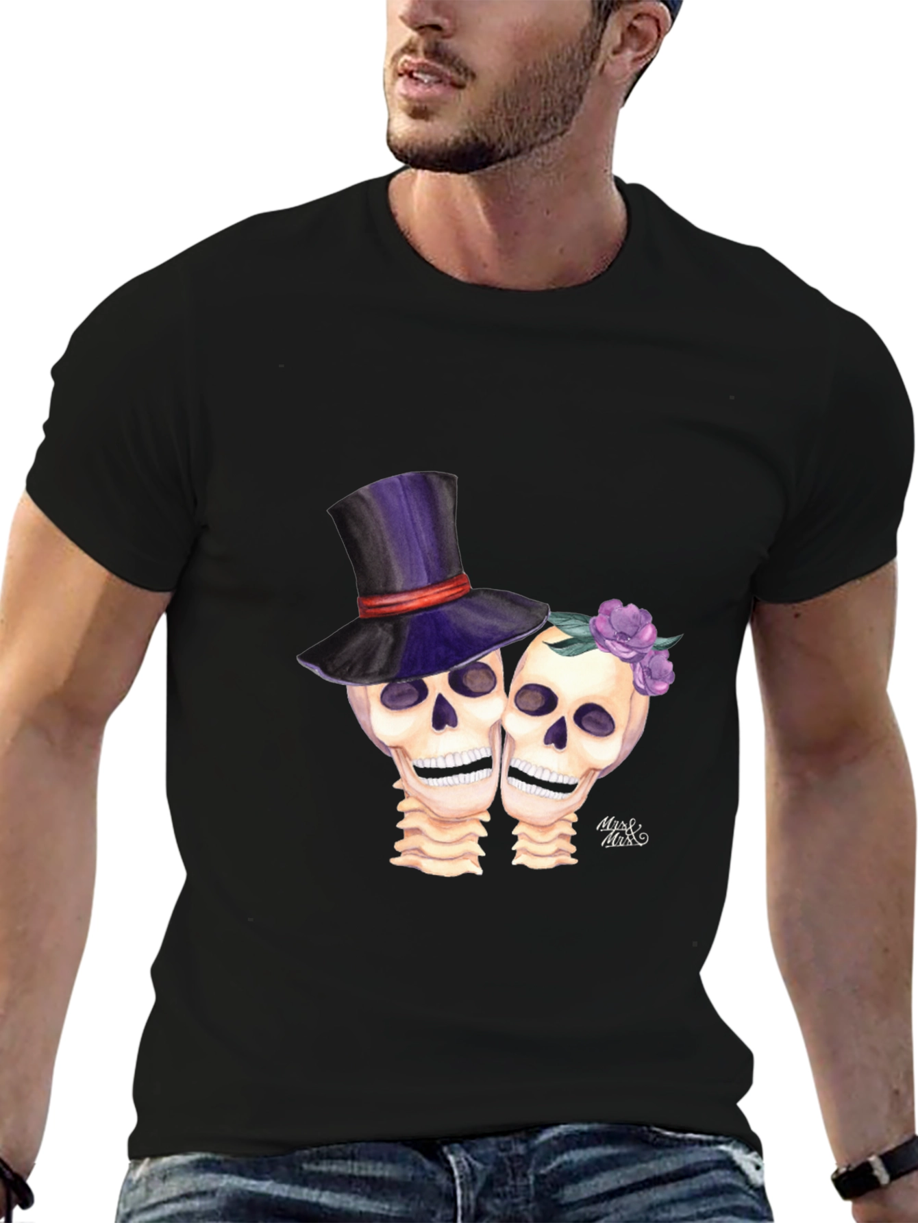Day of the Dead Skull Couple Graphic Tee