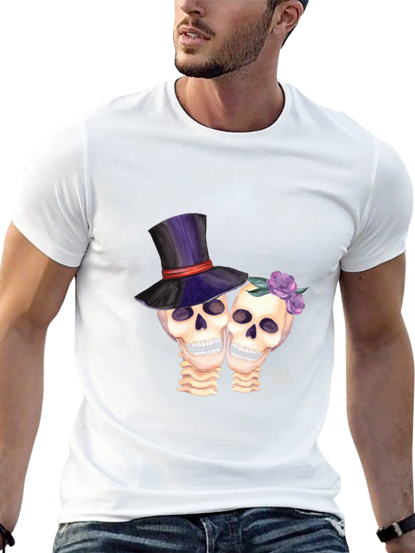 Day of the Dead Skull Couple Graphic Tee