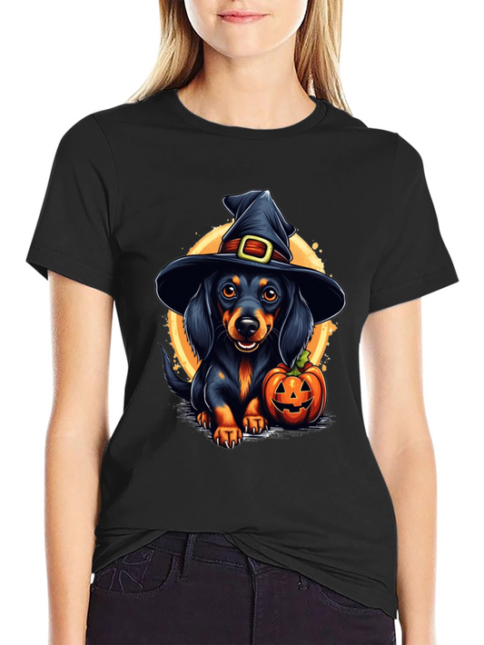 Halloween Dachshund Witch T-Shirt