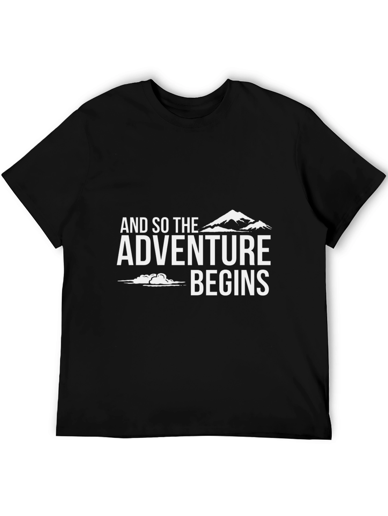 Adventure Begins Graphic Tee - Black Cotton Casual T-Shirt