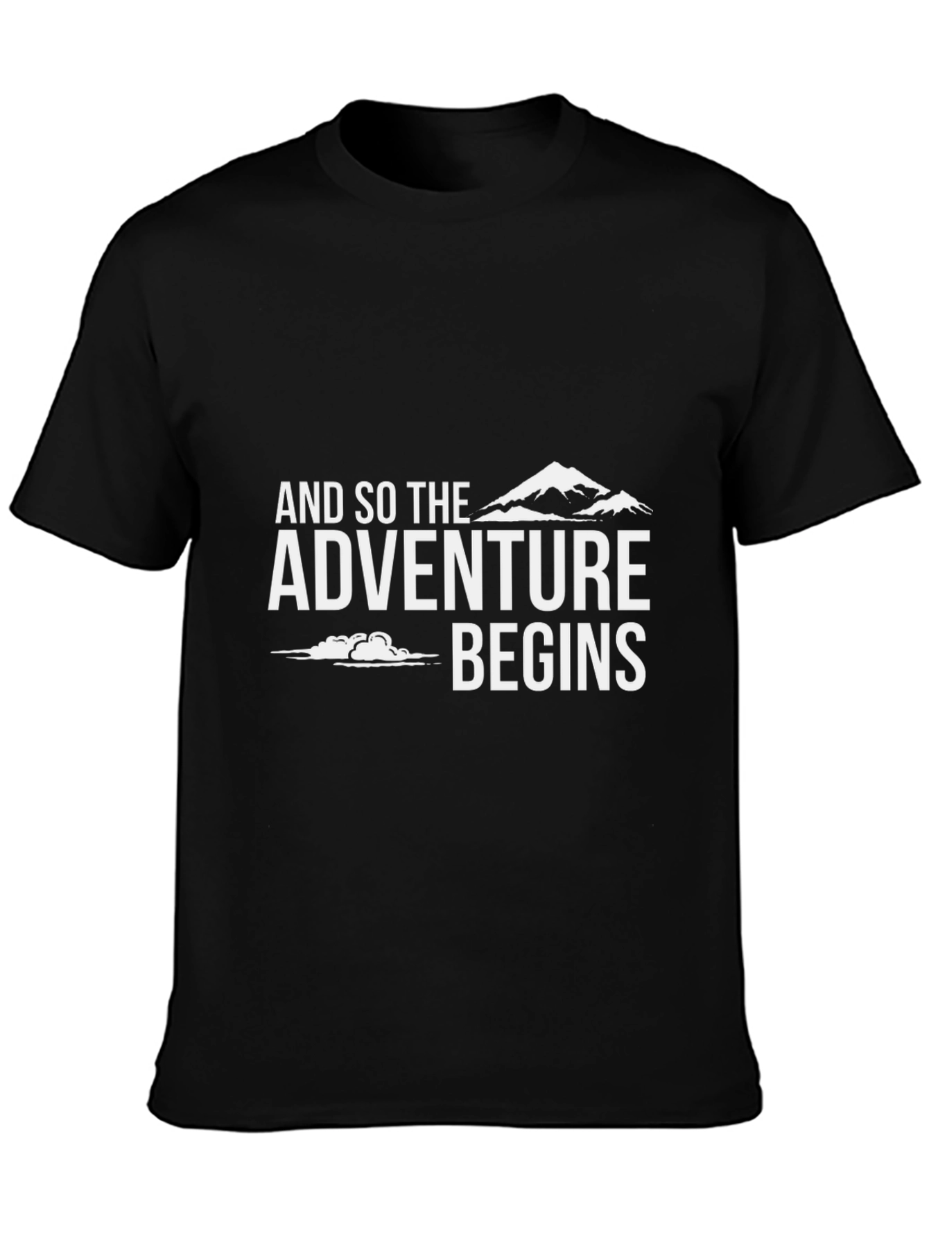 Adventure Begins Graphic Tee - Black Cotton Casual T-Shirt