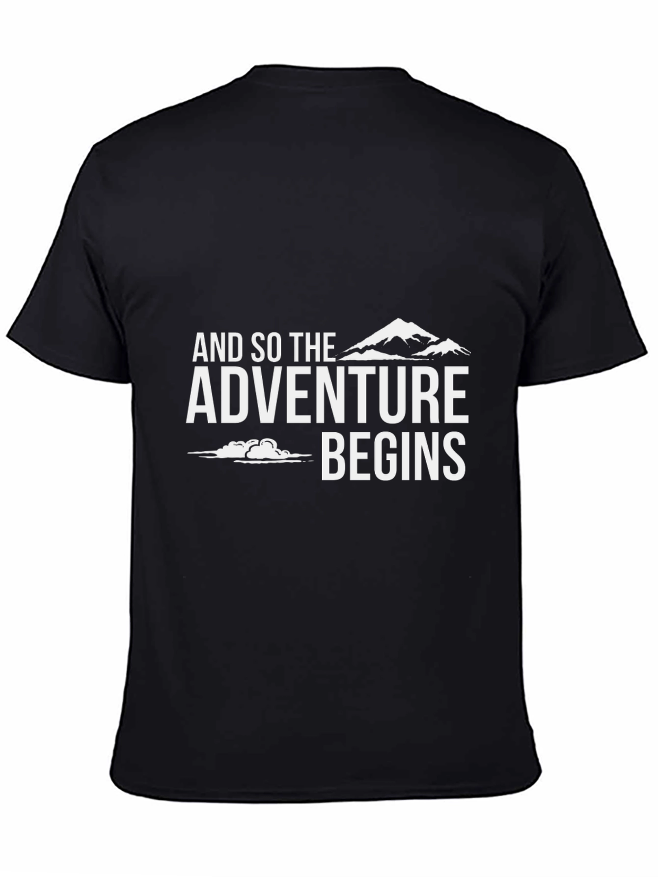Adventure Begins Graphic Tee - Black Cotton Casual T-Shirt
