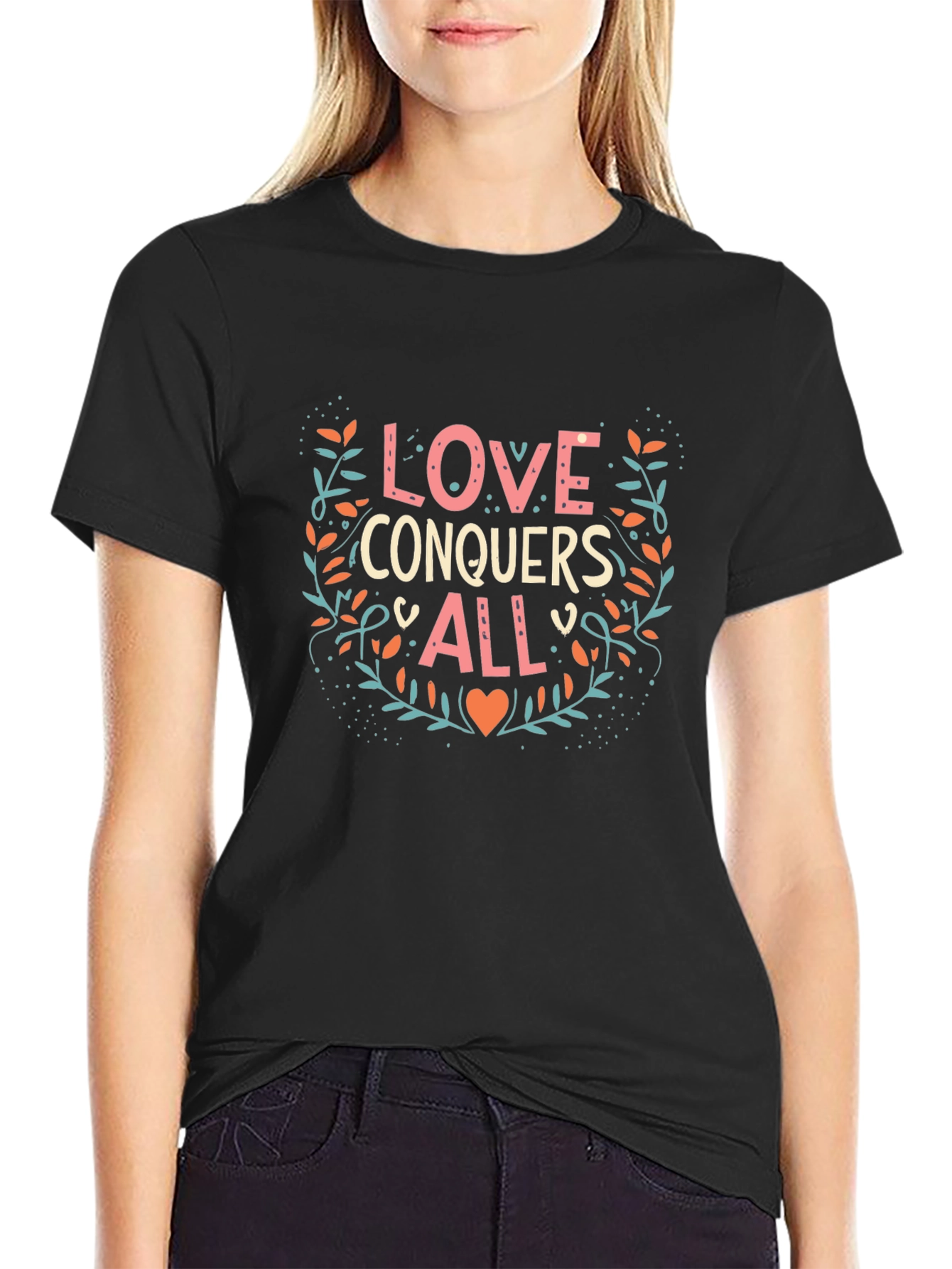 Love Conquers All Graphic Tee - Trendy Black T-Shirt