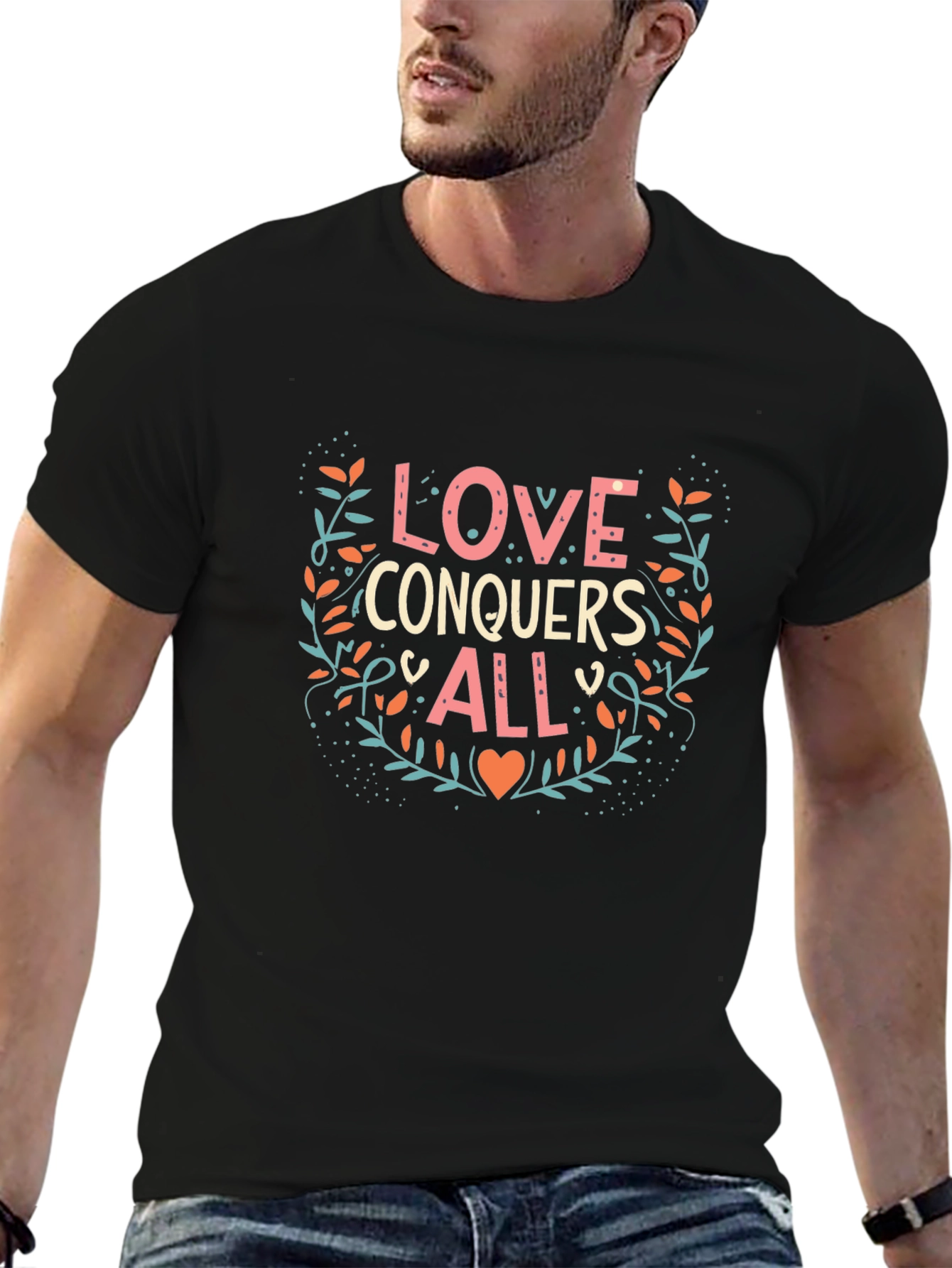Love Conquers All Graphic Tee - Trendy Black T-Shirt