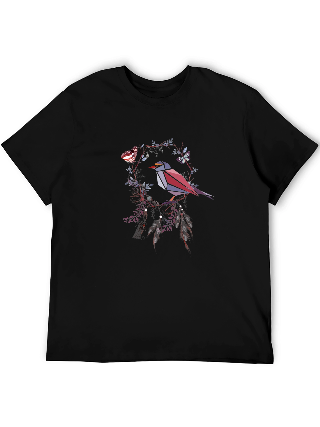 Geometric Bird & Butterfly Graphic T-Shirt