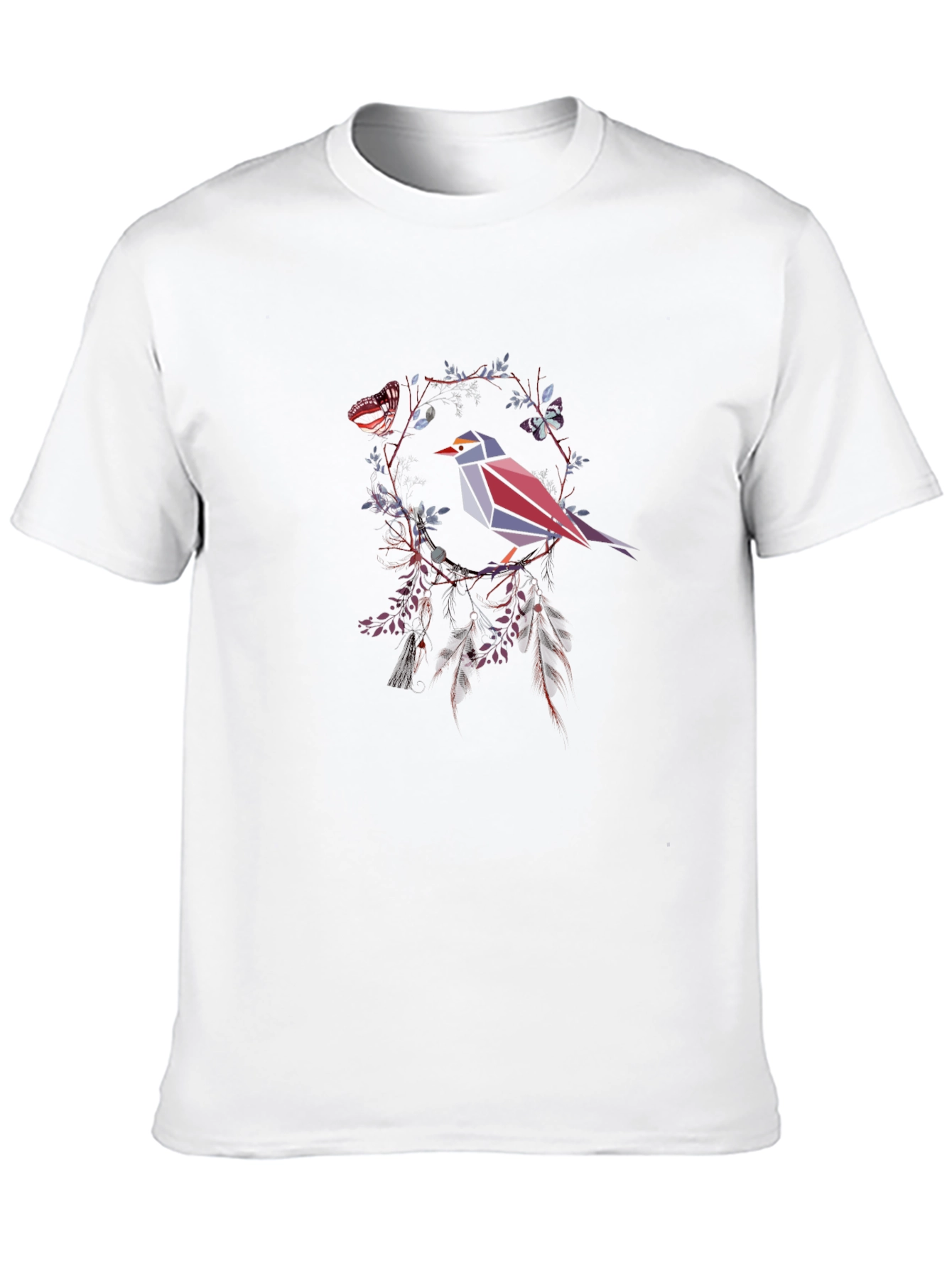 Geometric Bird & Butterfly Graphic T-Shirt