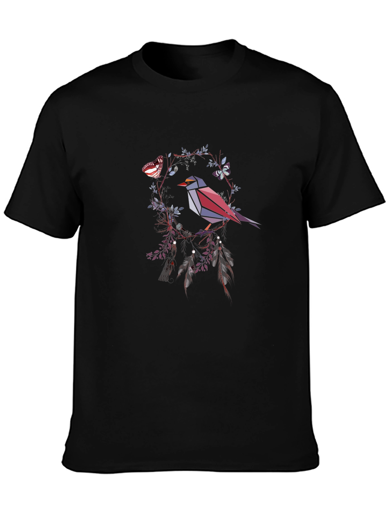 Geometric Bird & Butterfly Graphic T-Shirt