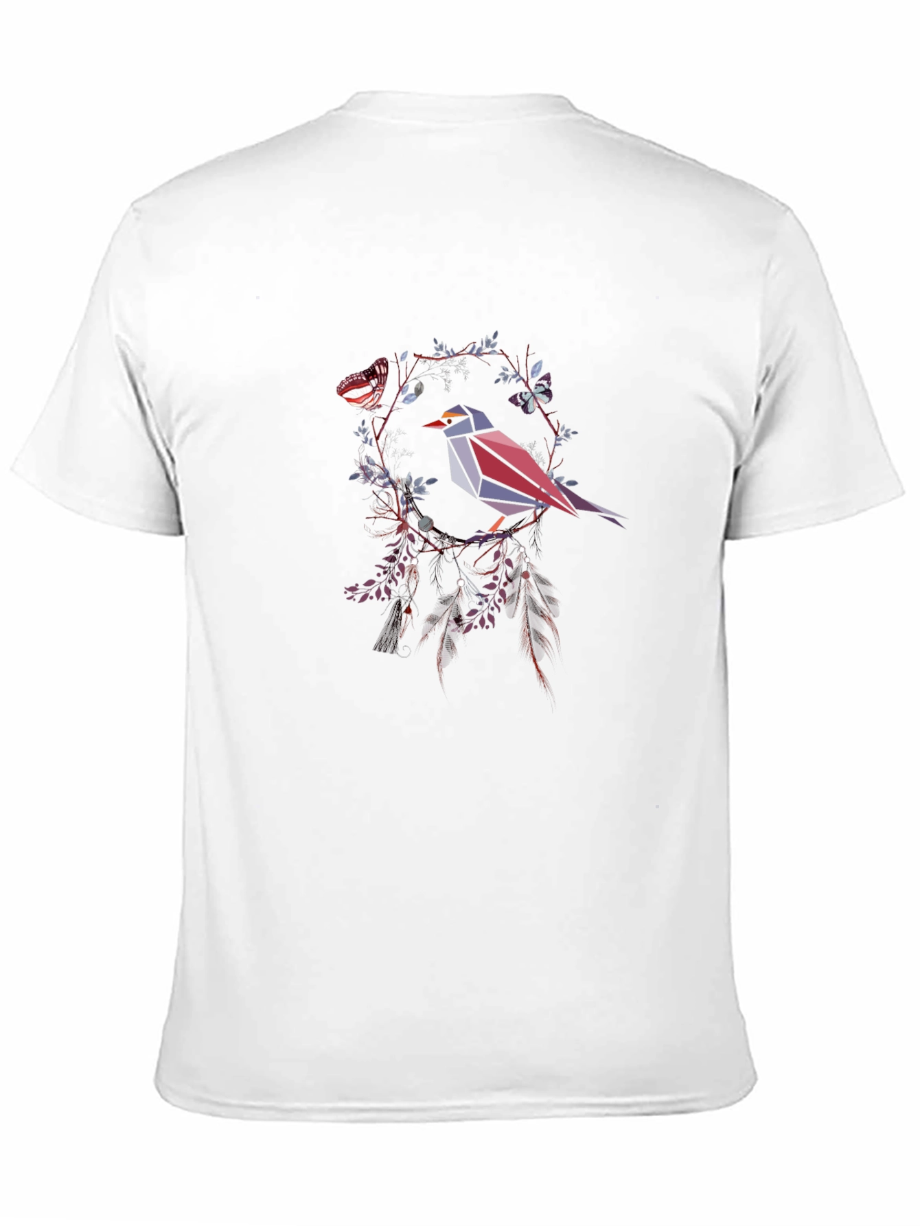 Geometric Bird & Butterfly Graphic T-Shirt