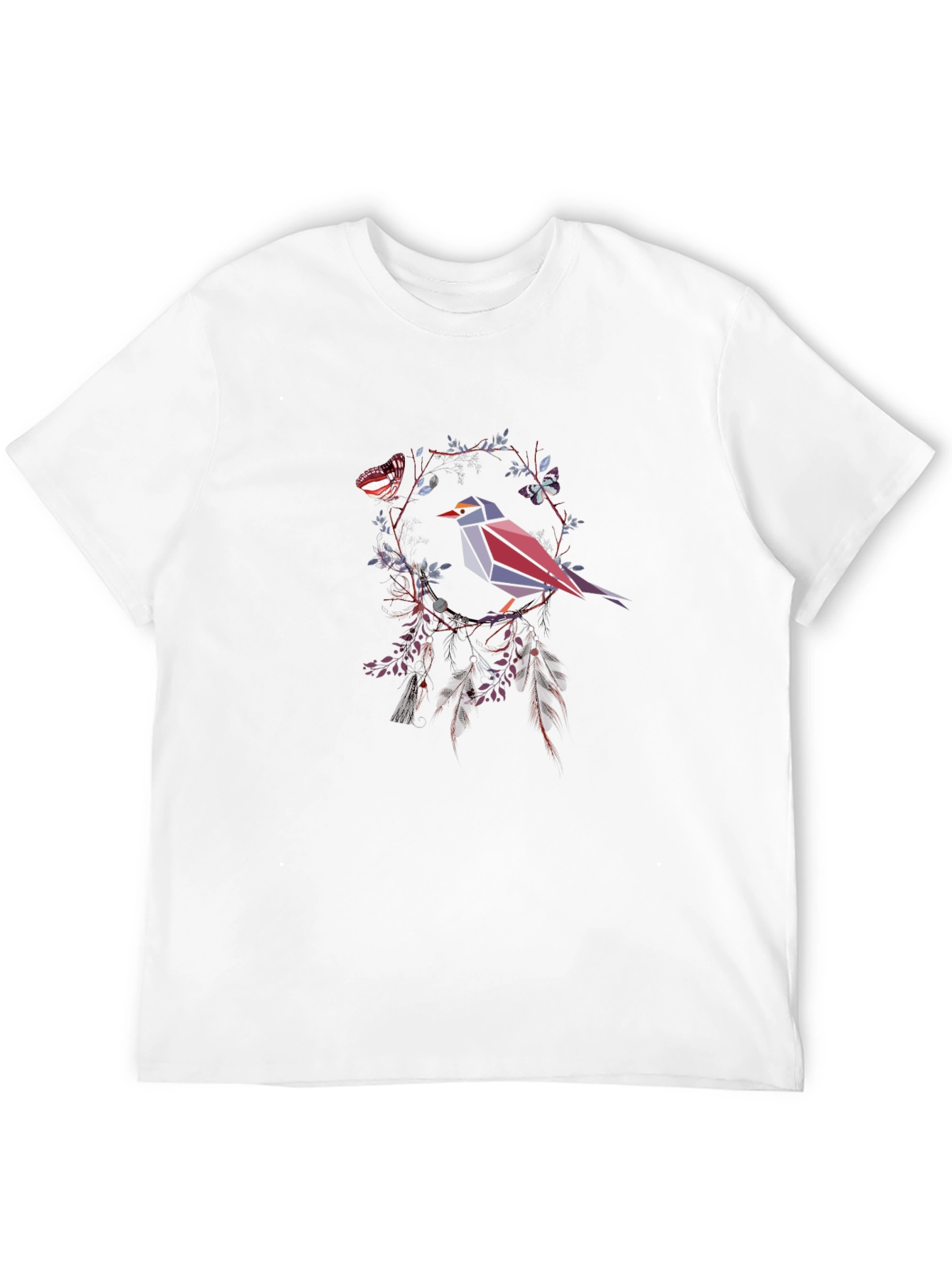 Geometric Bird & Butterfly Graphic T-Shirt