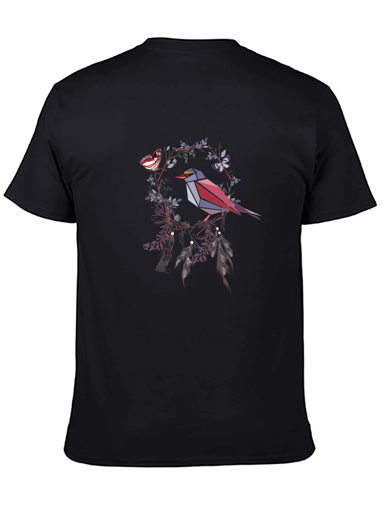Geometric Bird & Butterfly Graphic T-Shirt