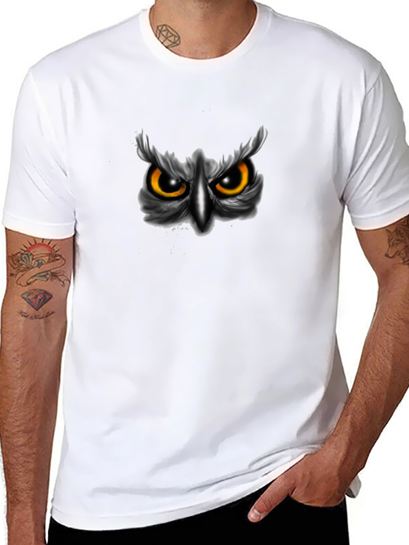 Mens Black Owl Eyes Graphic T-Shirt