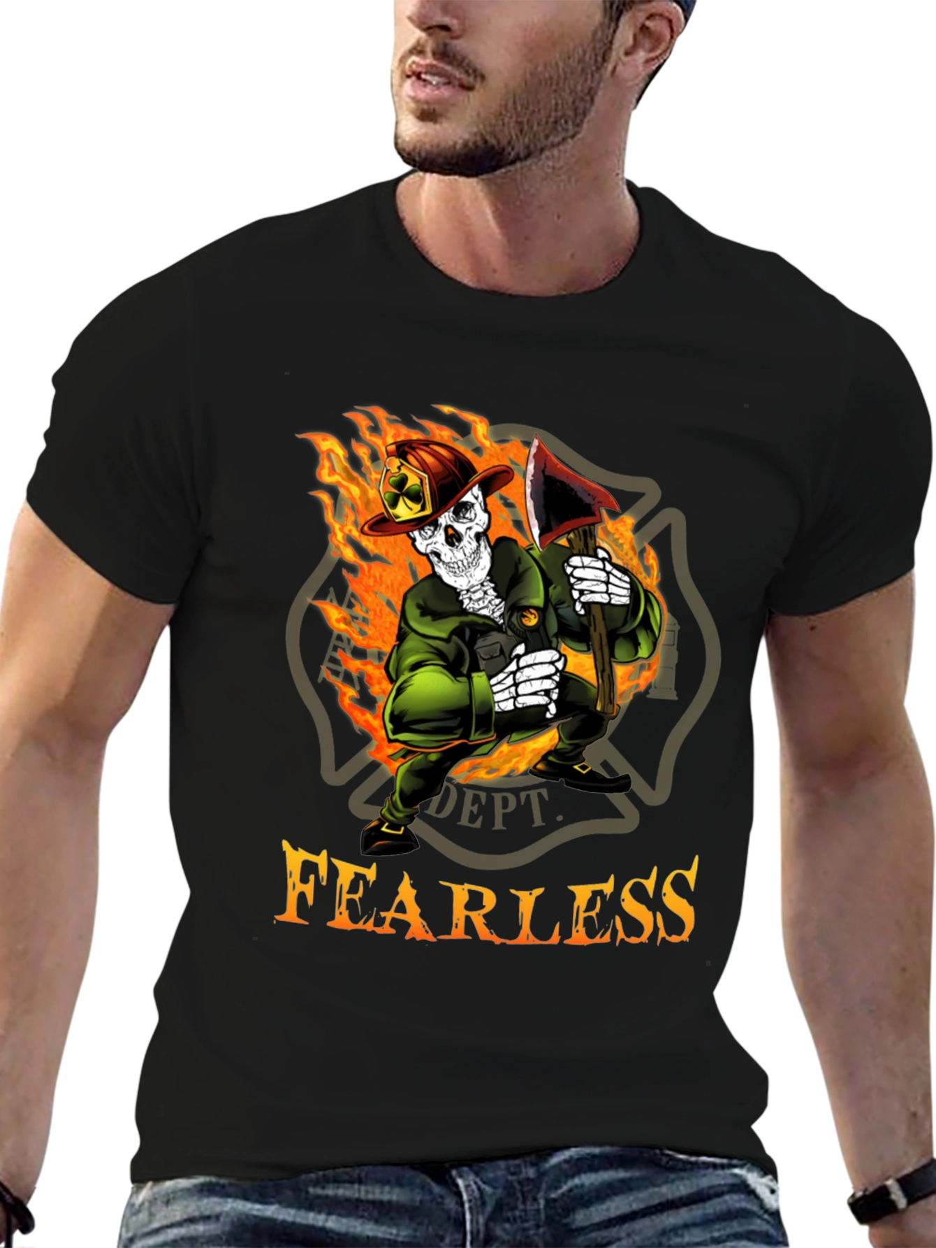 Fearless Firefighter Skeleton Graphic T-Shirt