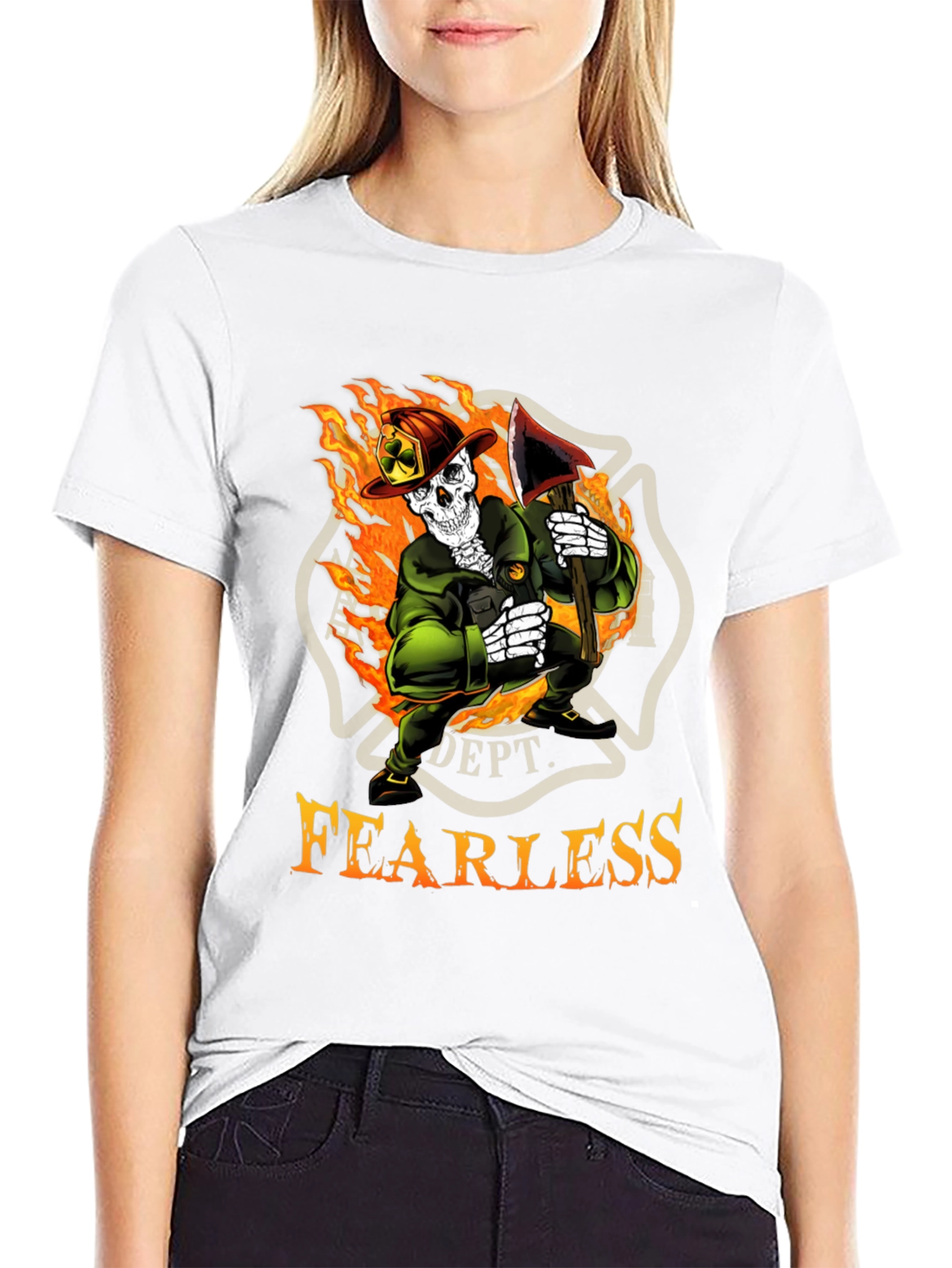 Fearless Firefighter Skeleton Graphic T-Shirt