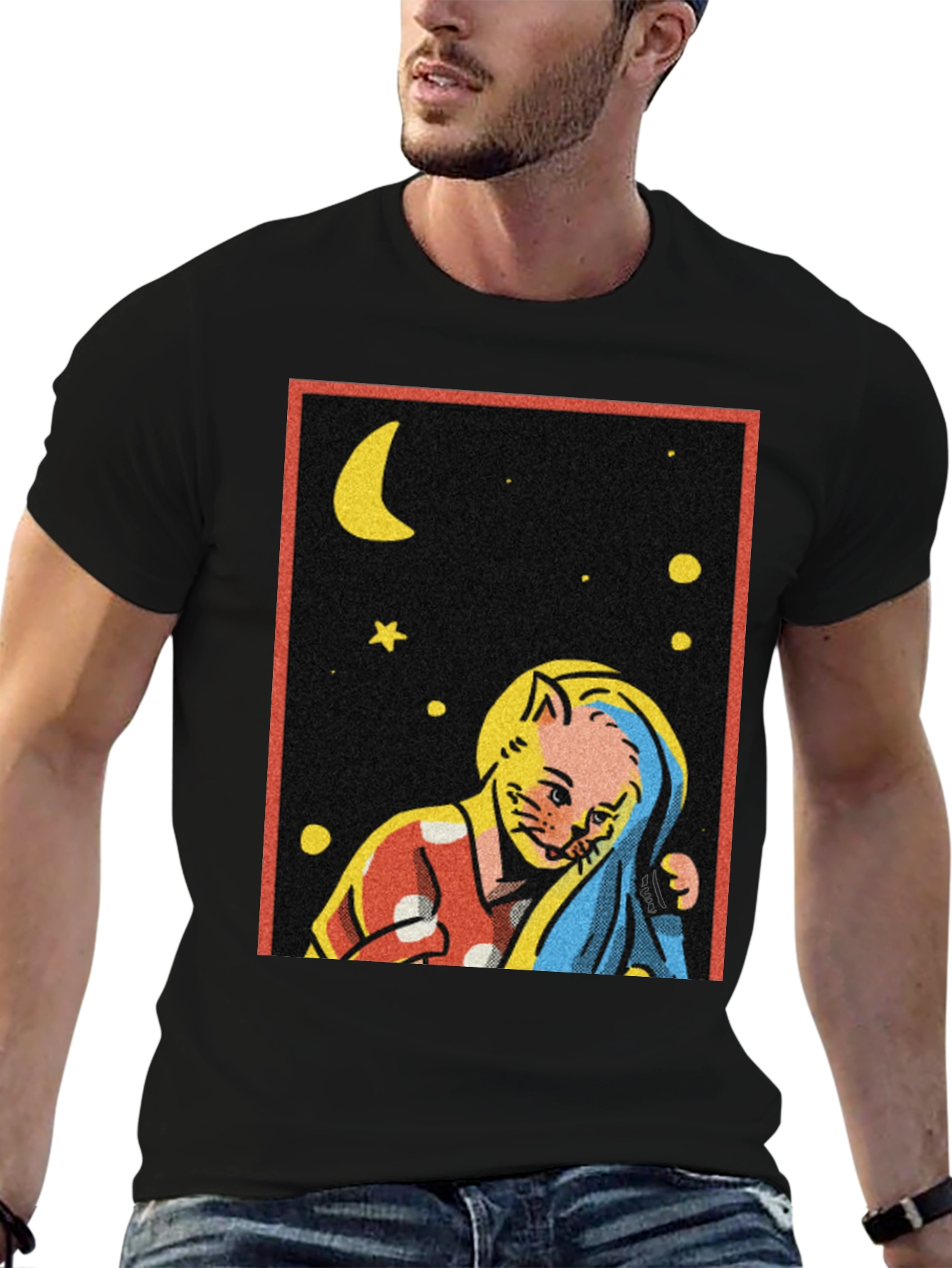 Retro Cat Moon Star T-Shirt